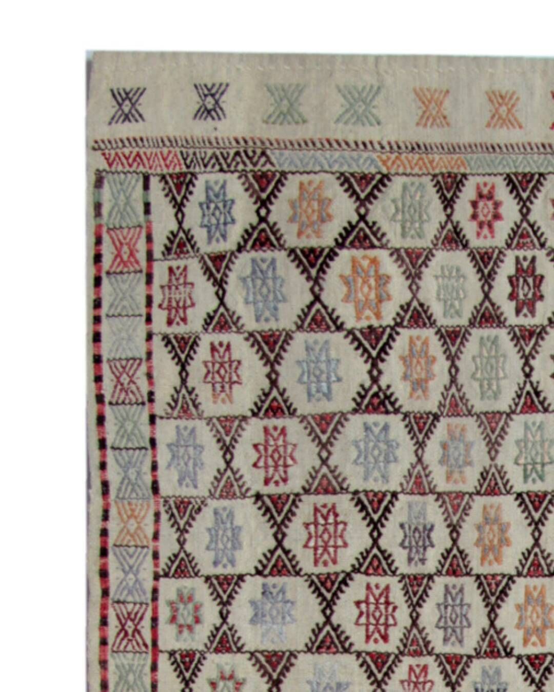 photo for sale Antique Turkish Kilim Rug: Beige Wool, Zigzag Tribal Pattern, 141 X 235 Cm