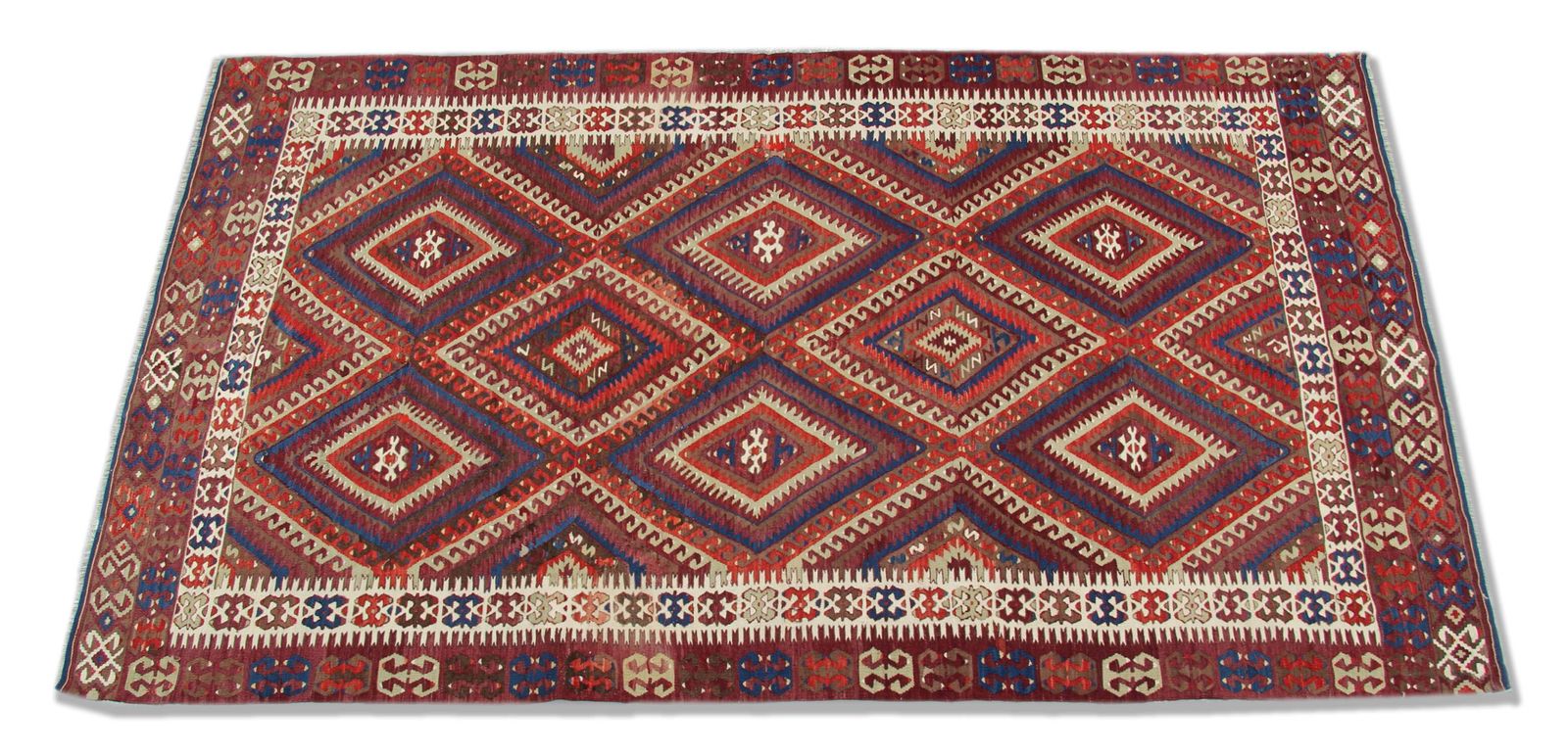 Anatolian Kilim Rug: Flat Weave In Turkish Wool From The 1900s, Geometric Tribal Pattern photo 2976.0