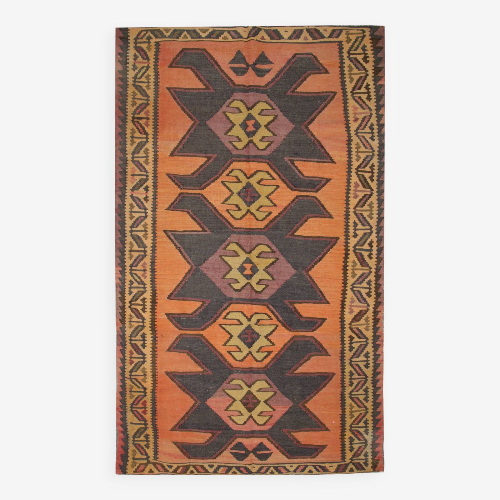 Vintage Kilim Rug With Tribal Geometric Patterns