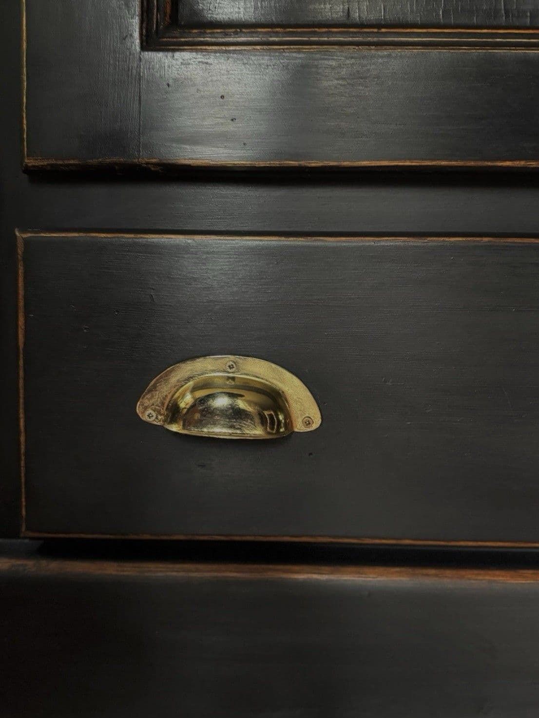 photo vinterior Repro Black Antique Style Solid Oak Linen Larder Kitchen Hall Toy Cupboard