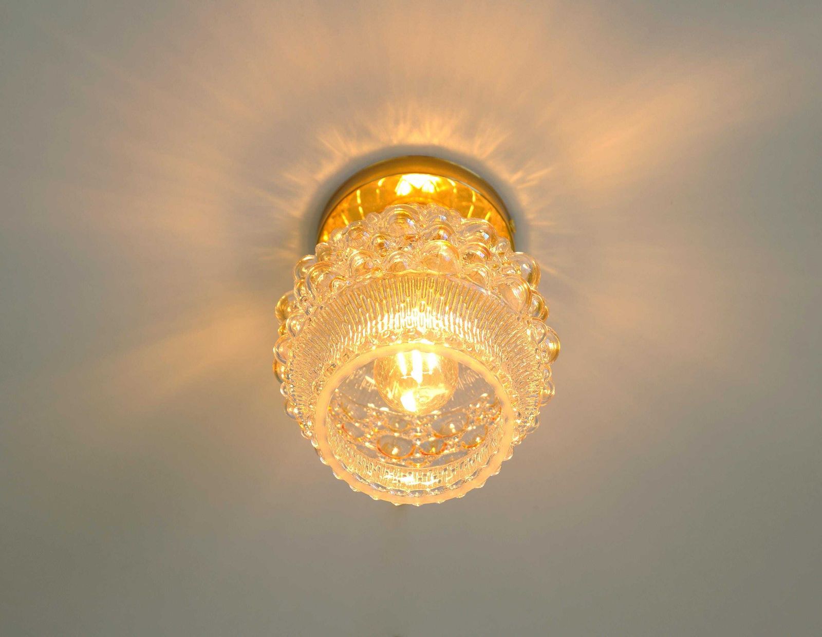 1 Of 3 Hand Blown Bubble Glass Sconce Lamps / Redesign Vintage Flush Mount Light / Gold Ceiling Lighting photo Lighting