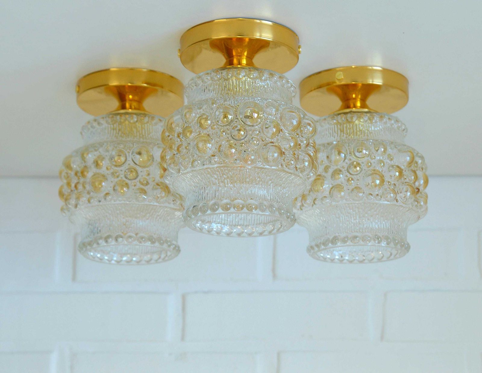 1 Of 3 Hand Blown Bubble Glass Sconce Lamps / Redesign Vintage Flush Mount Light / Gold Ceiling Lighting photo 184.0