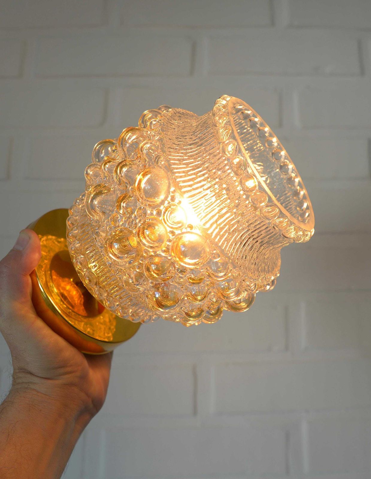 photo for sale 1 Of 3 Hand Blown Bubble Glass Sconce Lamps / Redesign Vintage Flush Mount Light / Gold Ceiling Lighting