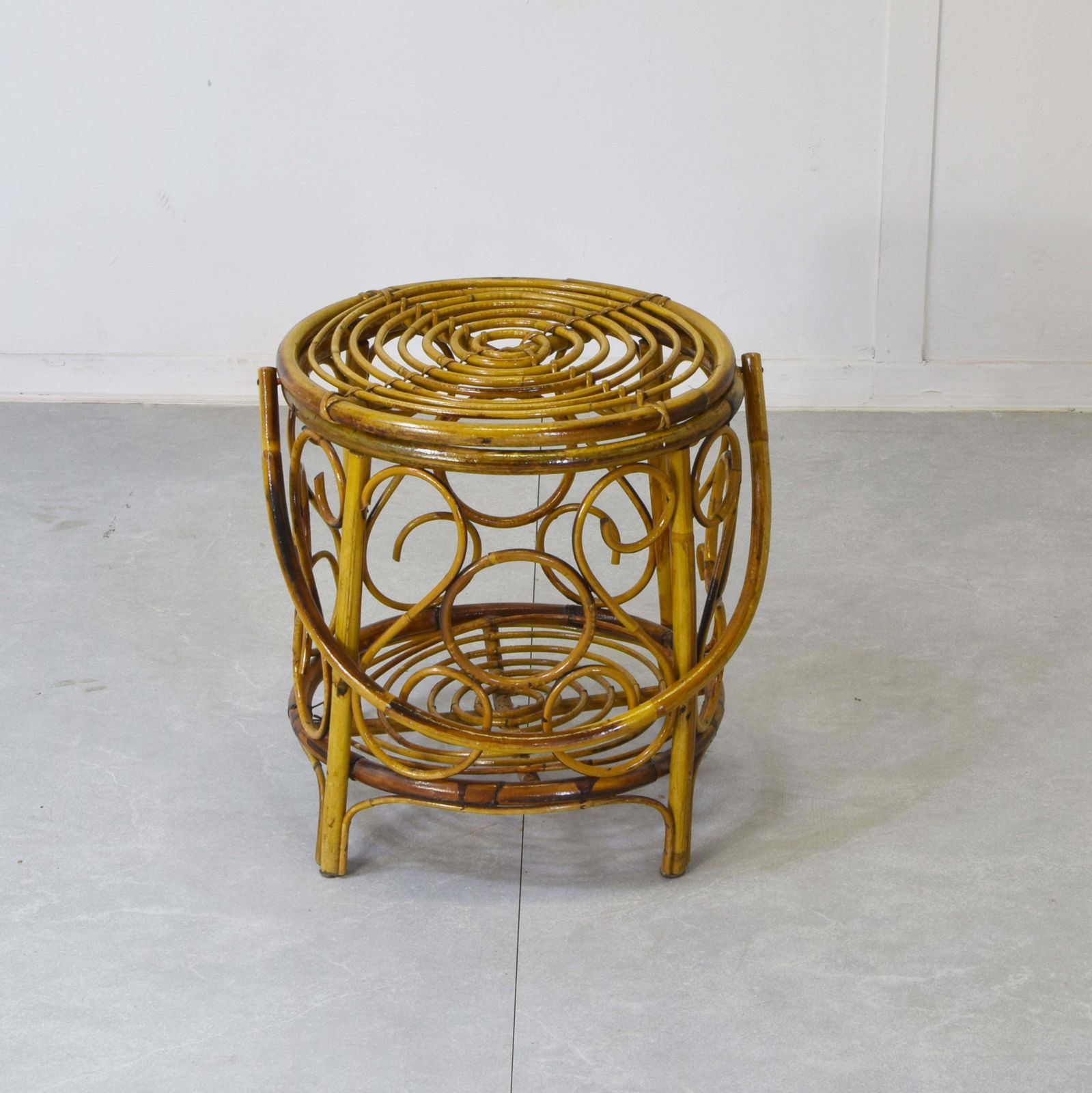 Vintage 60s Bamboo & Rattan Pouf photo 837.0