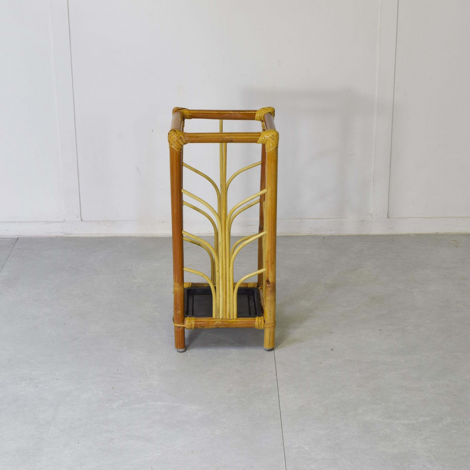 Vintage 70s Bamboo & Rattan Umbrella Stand photo 670.0