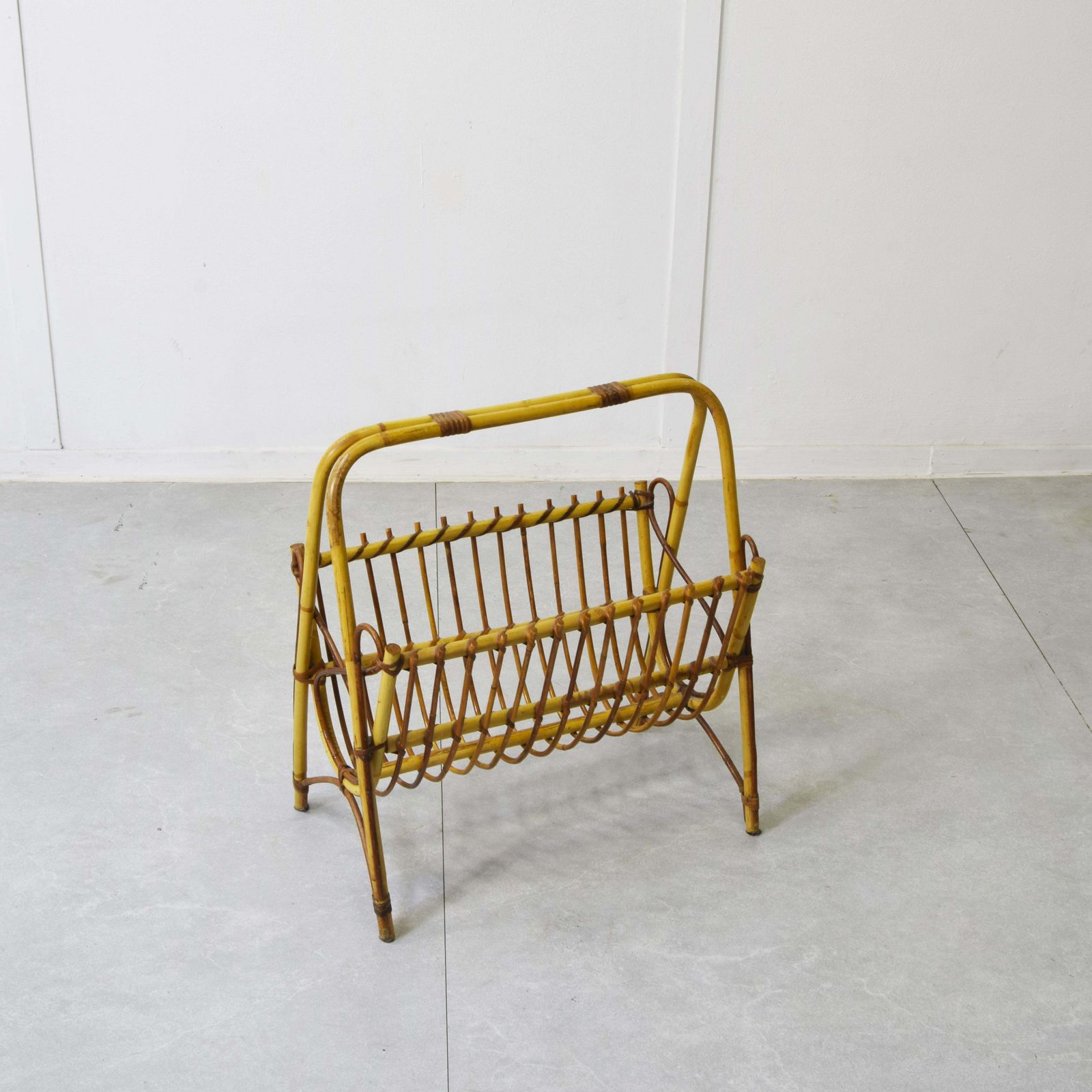 Italian Bamboo & Rattan Magazine Rack 1960s photo for sale