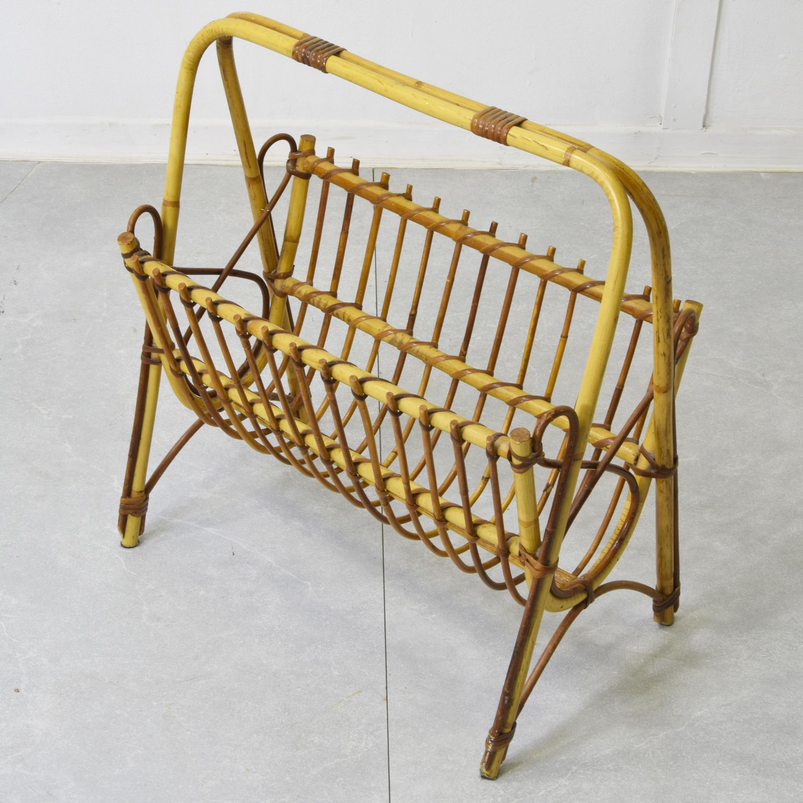 Italian Bamboo & Rattan Magazine Rack 1960s photo vintage