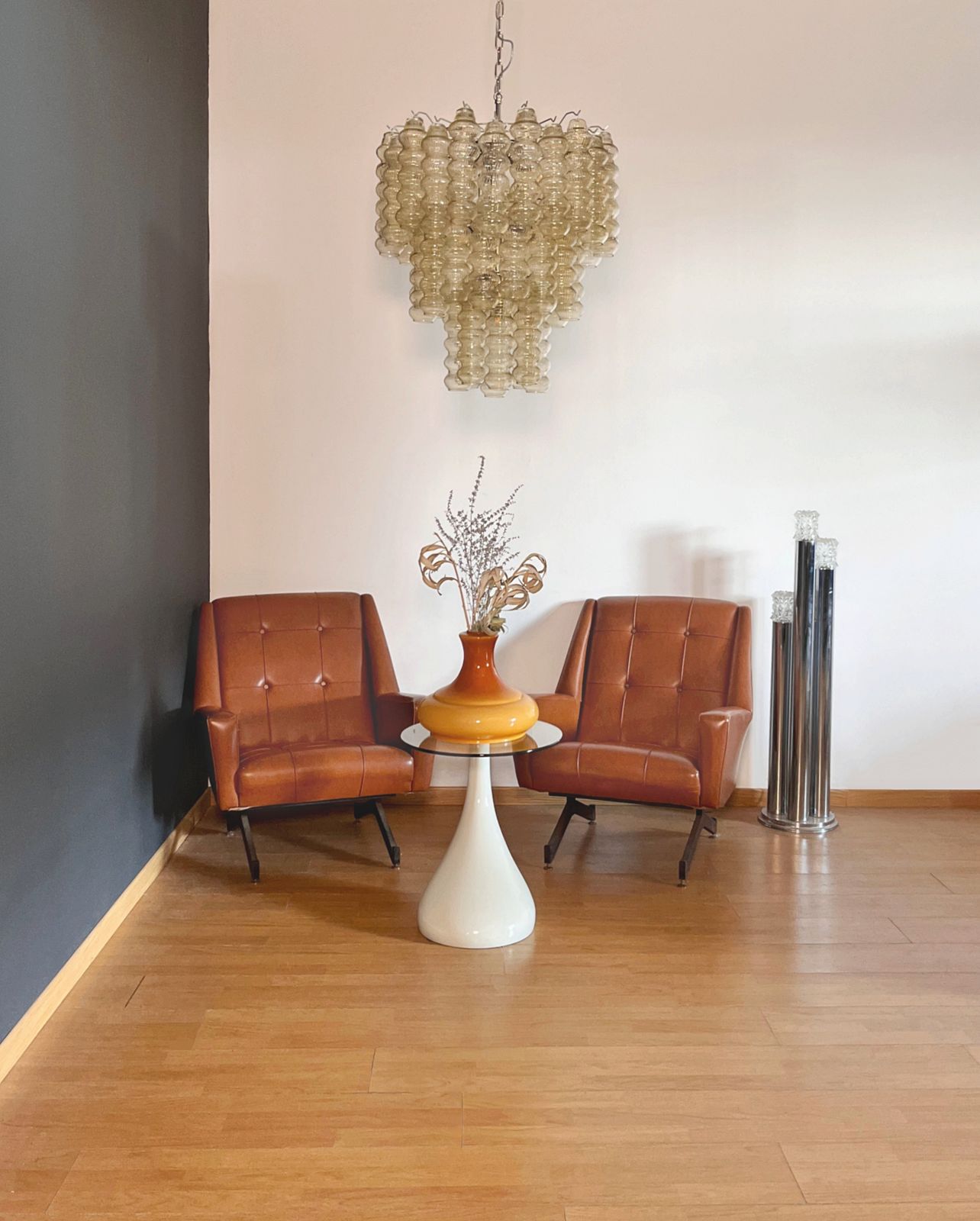 Three Tier Murano Glass Tube Chandelier   48 Clear Amber Glasses photo furniture