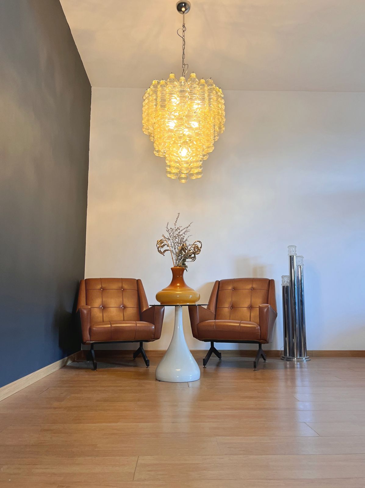 Three Tier Murano Glass Tube Chandelier   48 Clear Amber Glasses photo Lighting