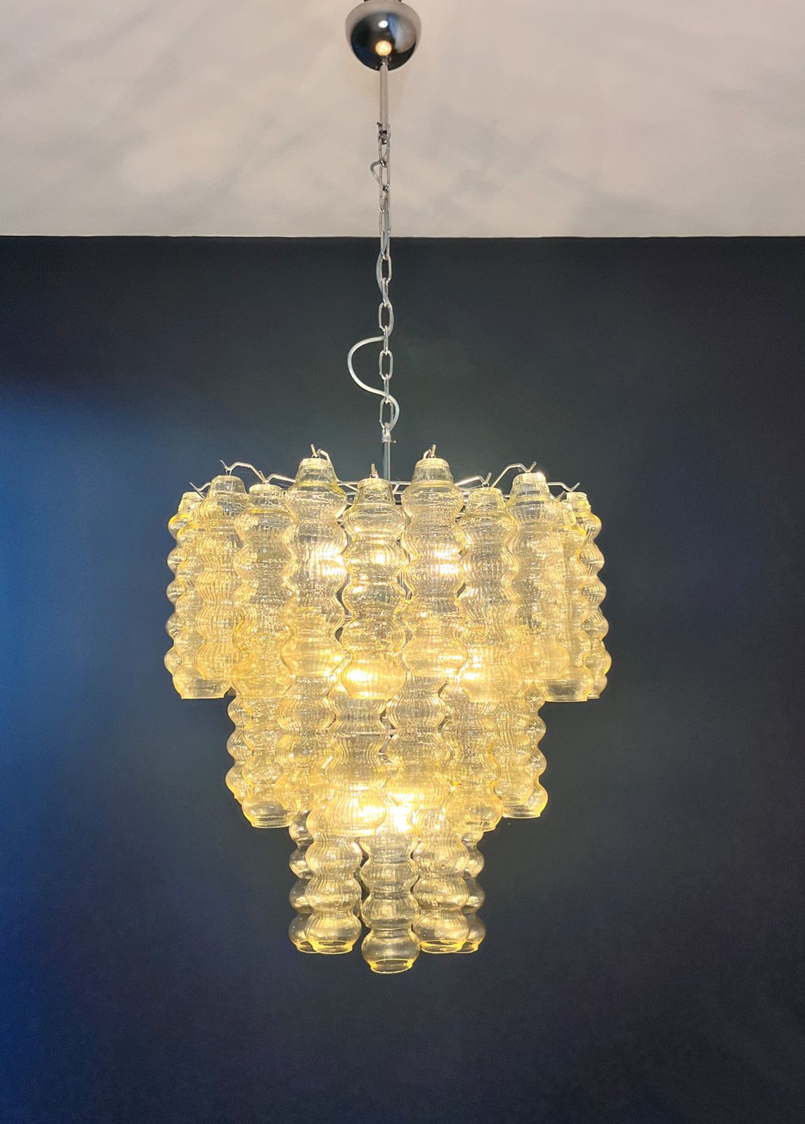 photo buy Three Tier Murano Glass Tube Chandelier   48 Clear Amber Glasses