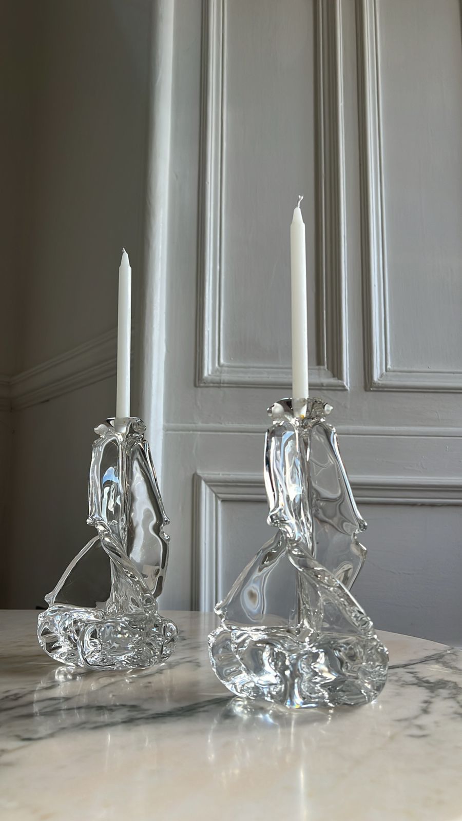 Charles Schneider, Mid Century Modernist Crystal Candle Holders, 1950s, Set Of 2