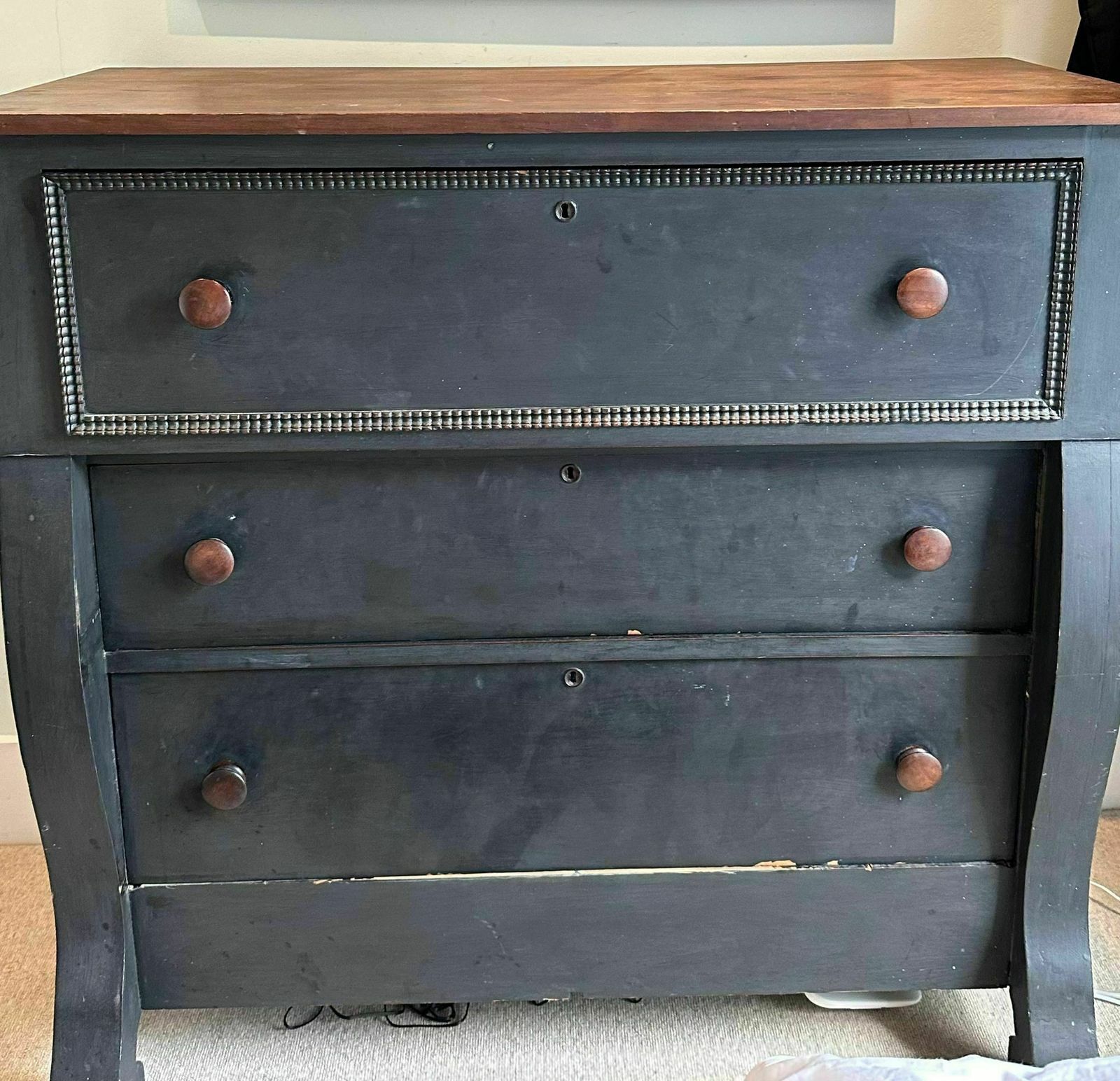 Painted Chest Of Drawers (Also Bureau) Charcoal Grey/Dark Blue Tones