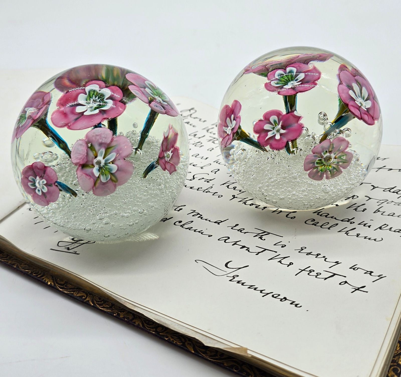 A Stunning Pair Of  Italian Murano Glass Paperweights, Circa 1930 photo vintage