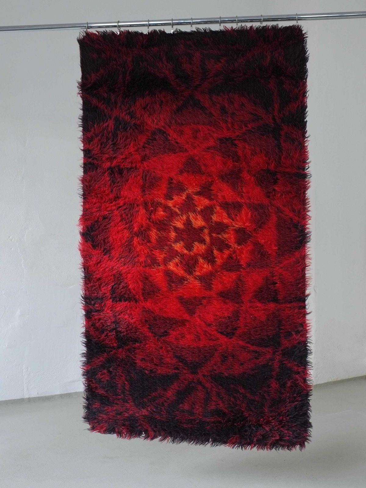 Mid Century Abstract Red Wool Rya Rug | Sweden | 1960s