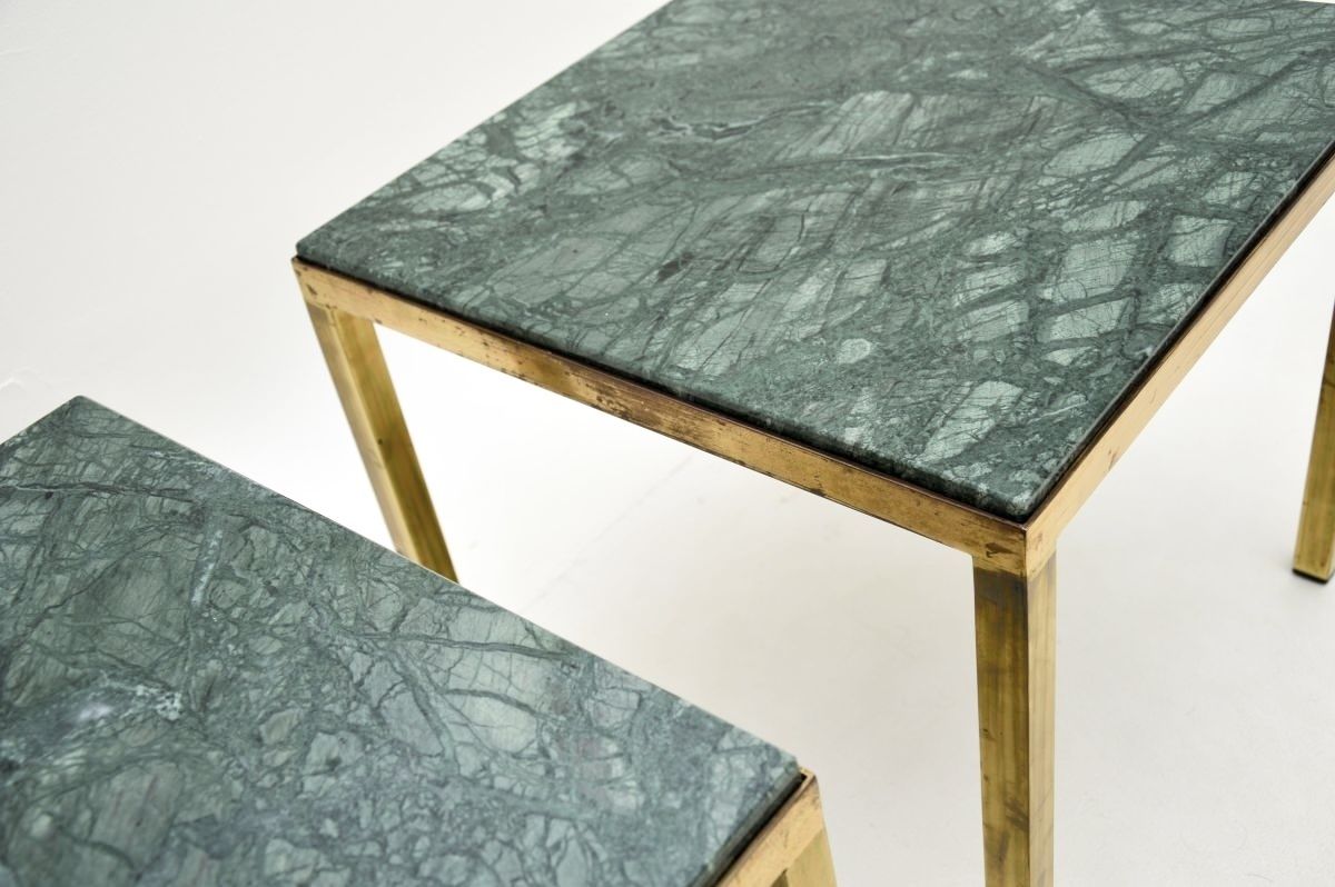 Pair Of Vintage French Brass Marble Top Side Tables photo buy