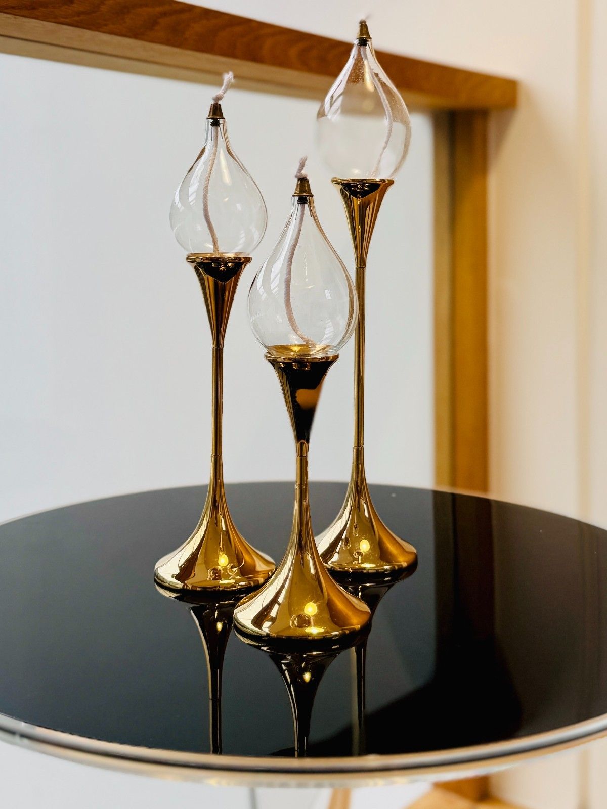 Rare 1970s Space Age Clear Drops Trio By Freddie Andersen In Gold, Boxed