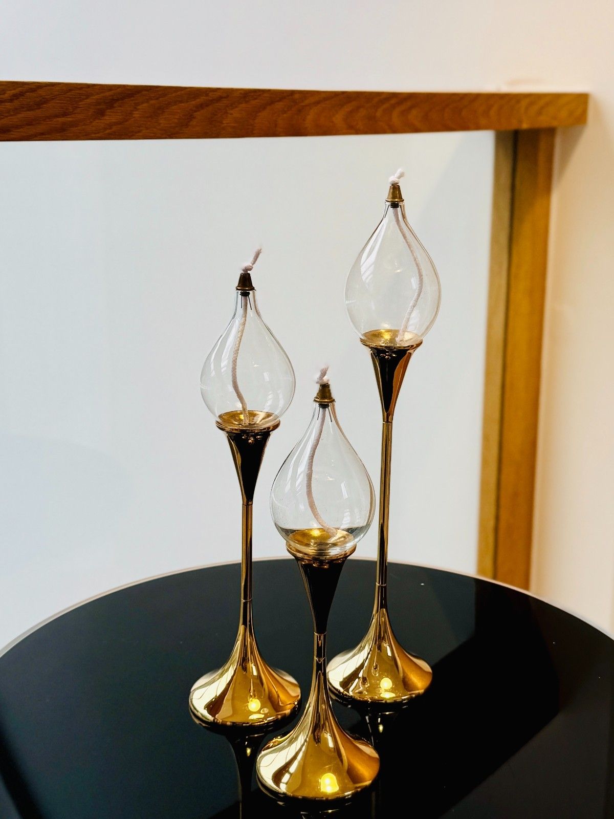 Rare 1970s Space Age Clear Drops Trio By Freddie Andersen In Gold, Boxed photo for sale