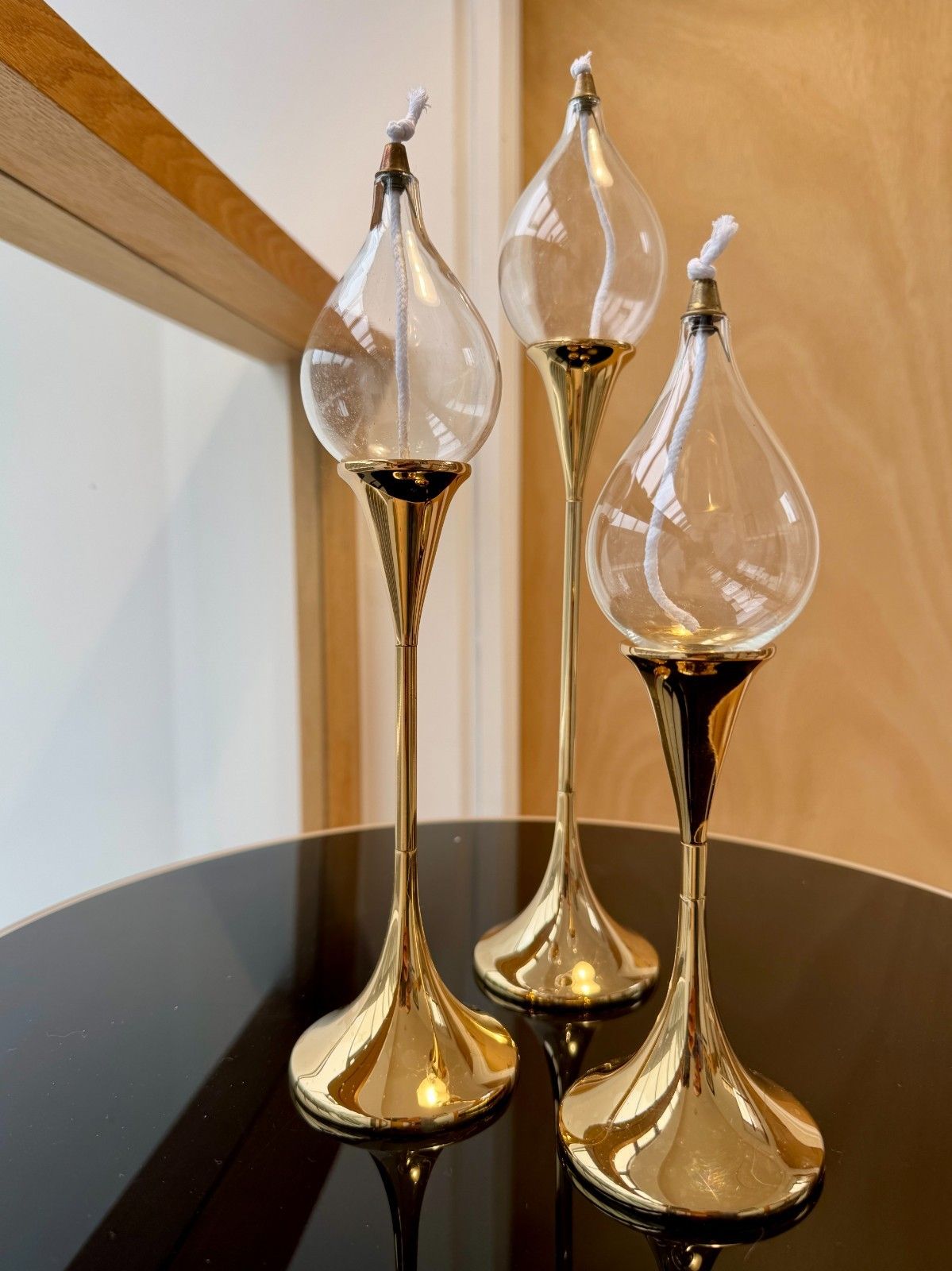 Rare 1970s Space Age Clear Drops Trio By Freddie Andersen In Gold, Boxed photo Home Decor