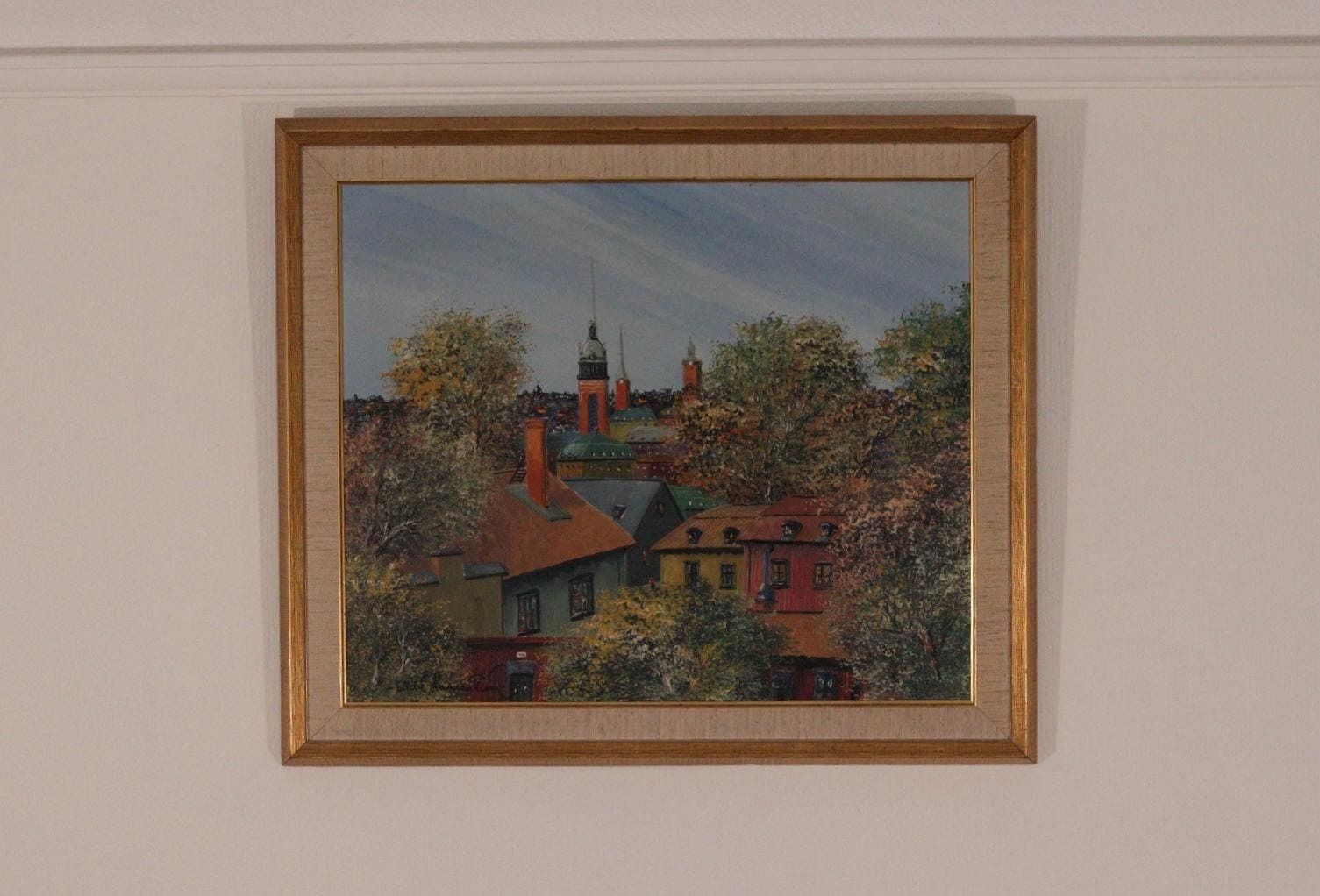 Original Mid Century Swedish Oil On Canvas – “Stockholm” By Eddie Hammerström – Vintage & Framed – 67 × 78 Cm (26.4" × 30.7") photo Art
