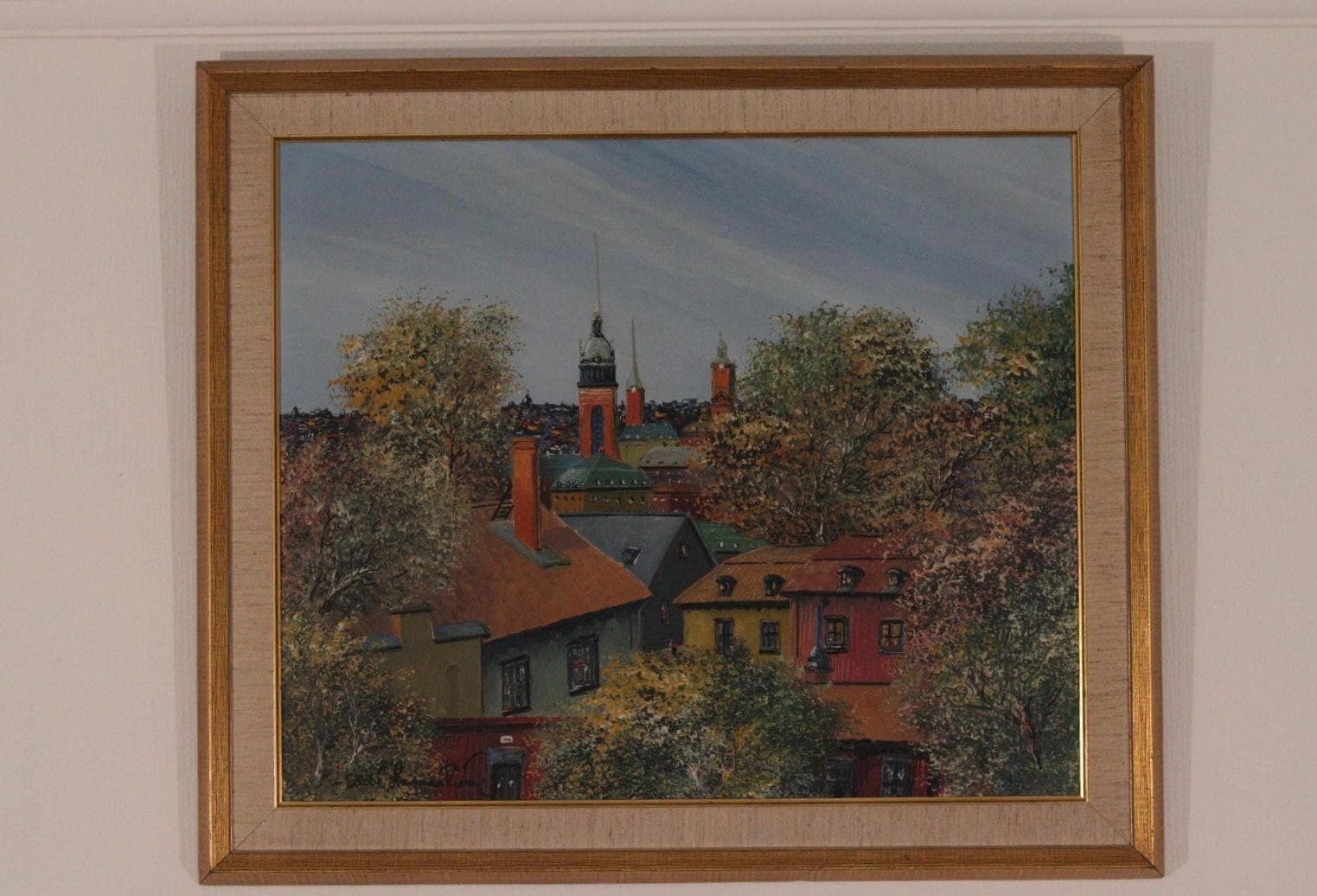 photo for sale Original Mid Century Swedish Oil On Canvas – “Stockholm” By Eddie Hammerström – Vintage & Framed – 67 × 78 Cm (26.4" × 30.7")