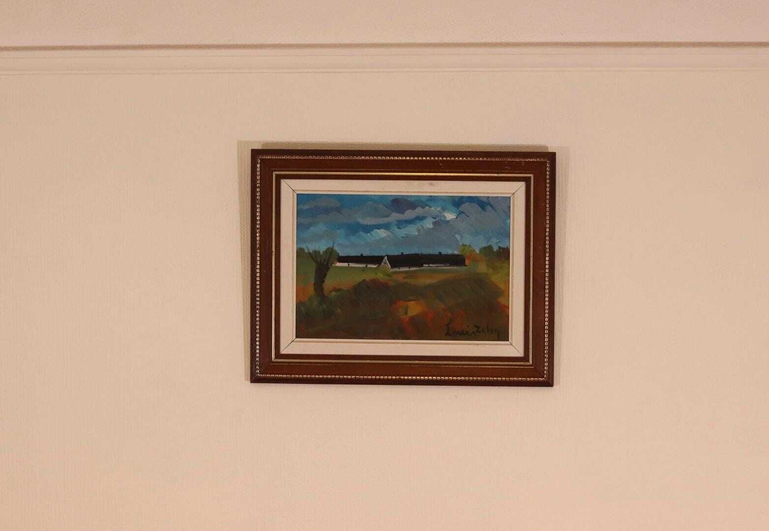 Original Mid Century Swedish Oil On Panel – “Afton Skåne” By Louis Zelig – Signed & Framed – 53 × 43 Cm (20.9" × 16.9") photo furniture