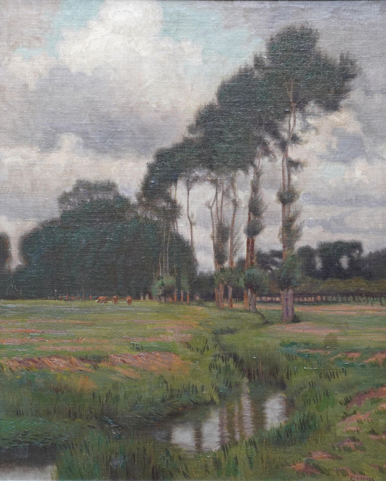 Charles Burleighedwardian Riverbank Landscape   British Impressionist Art Oil Painting Sussexcirca 1910 photo furniture