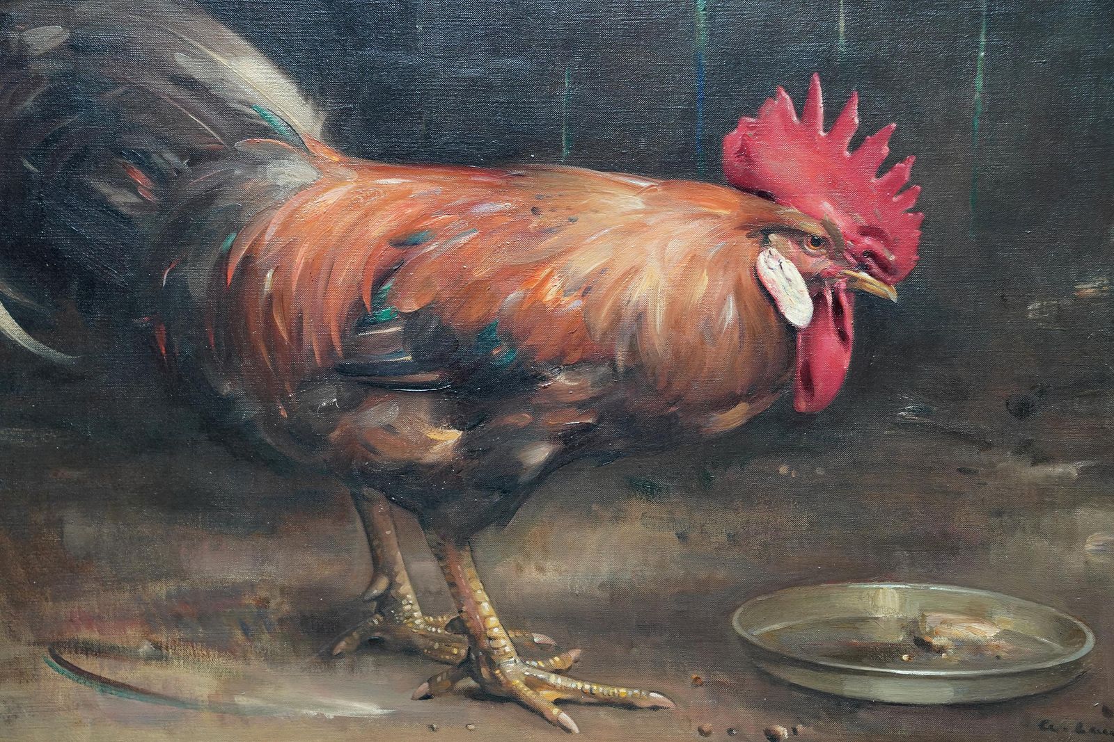 Andrew Lawportrait Of A Cockerel In A Barn   Scottish Twenties Animal Art Oil Paintingcirca 1920 photo for sale