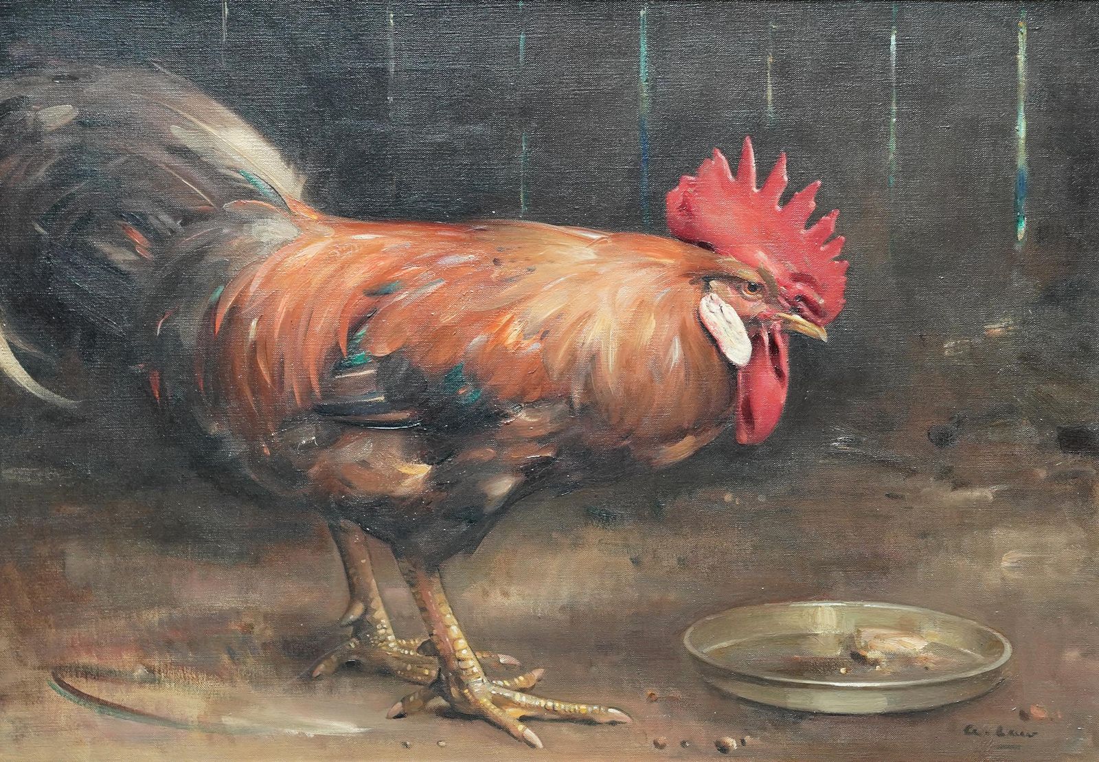 photo furniture Andrew Lawportrait Of A Cockerel In A Barn   Scottish Twenties Animal Art Oil Paintingcirca 1920