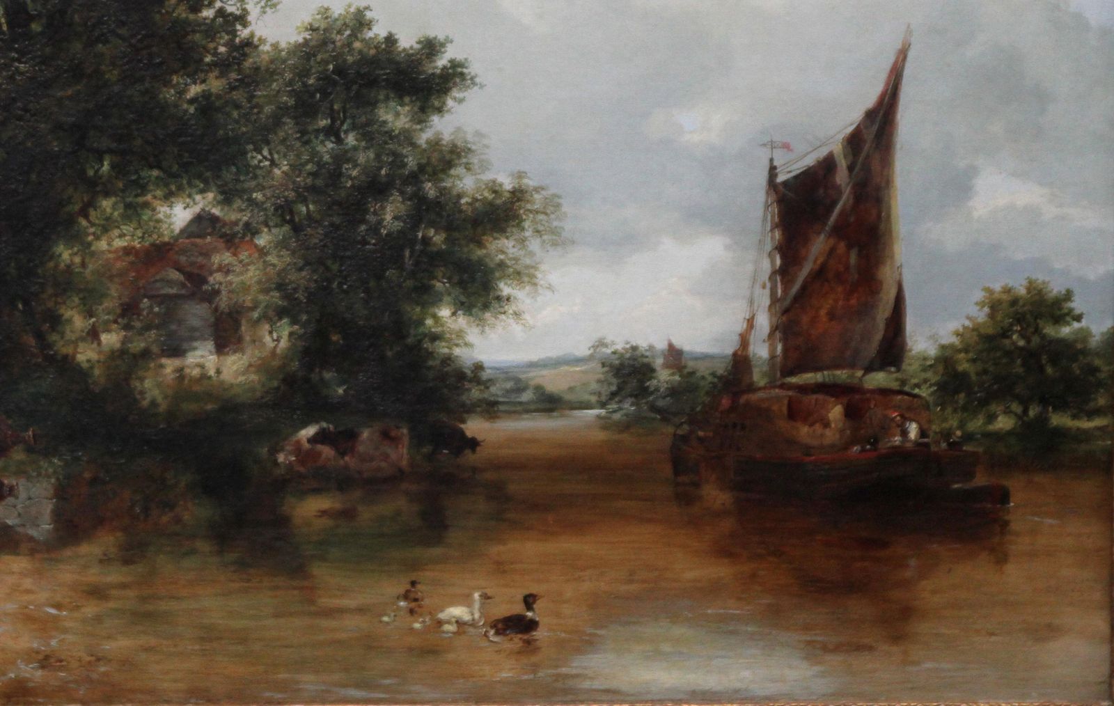 Pulling In The Creel Nets   British Victorian Art River Landscape Oil Paintingcirca 1865 photo 5342.0