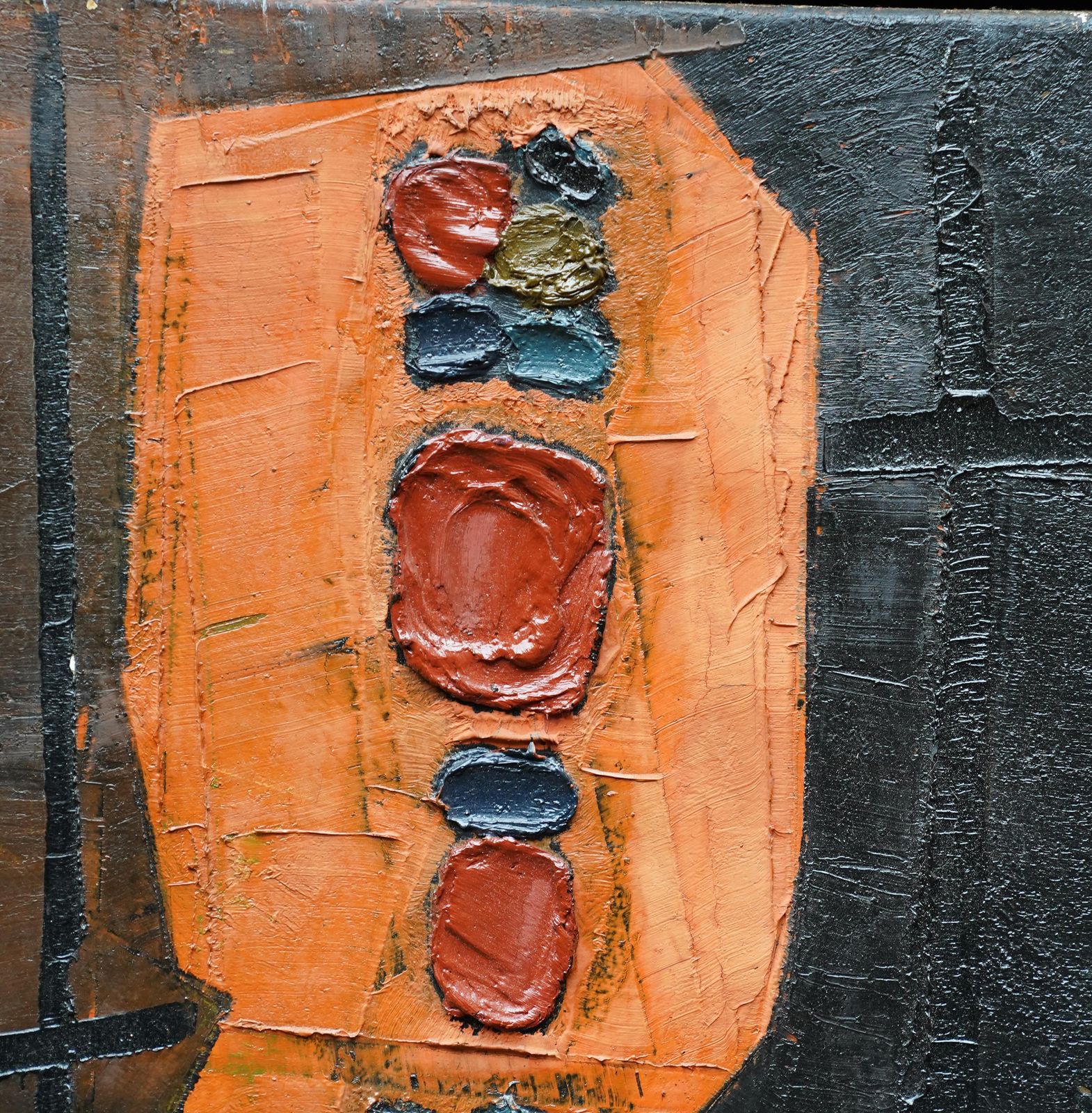 William Gearenigma No. 1   Scottish 1950's Abstract Art Oil Painting Orange Black1954 photo for sale