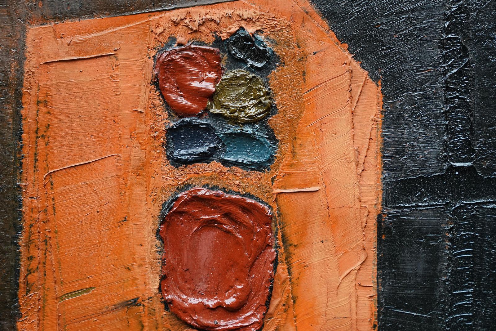 William Gearenigma No. 1   Scottish 1950's Abstract Art Oil Painting Orange Black1954 photo Art