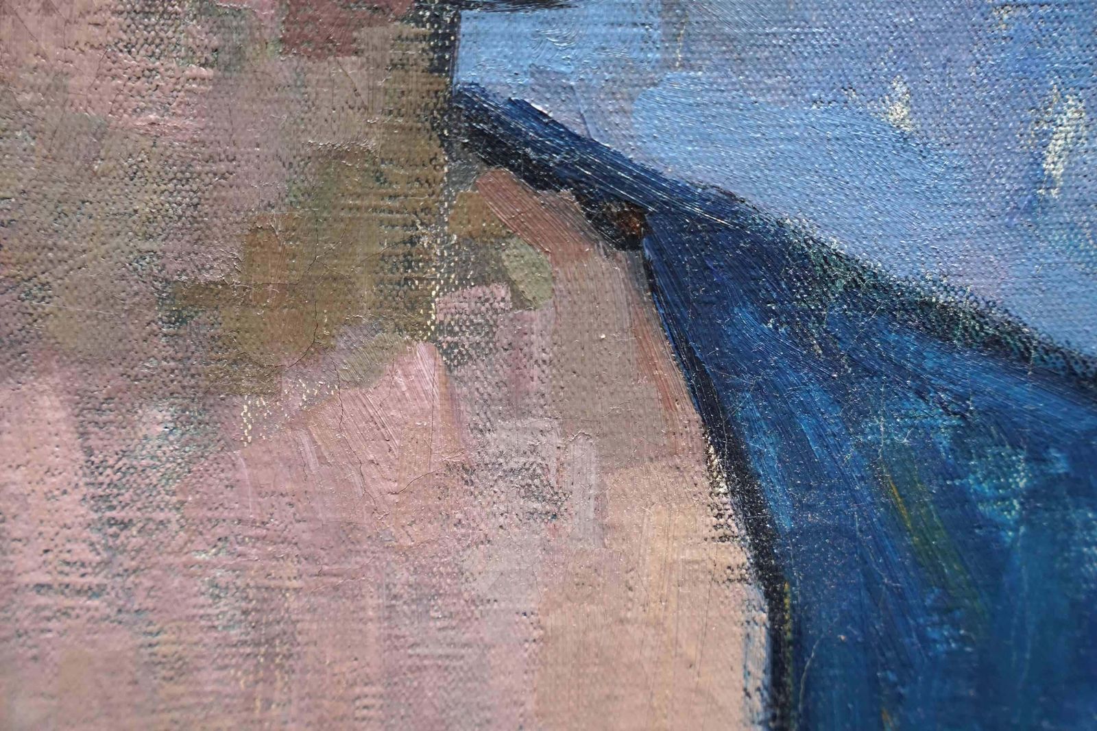 Peter L Fieldportrait Of Girl In Blue Dress   British Post Impressionist 50s Art Oil Paintingcirca 1955 photo vinterior