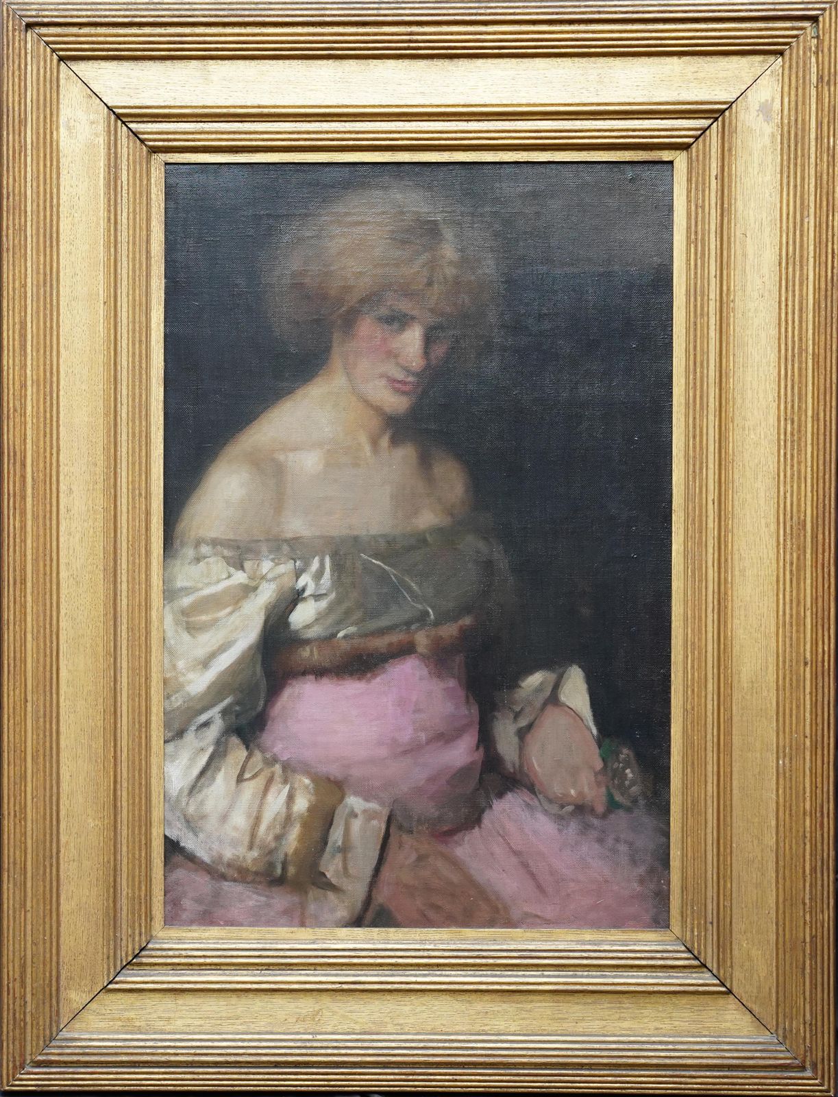 photo for sale Portrait Of A Lady In Pink   Victorian Impressionist Art Female Oil Paintingcirca 1890