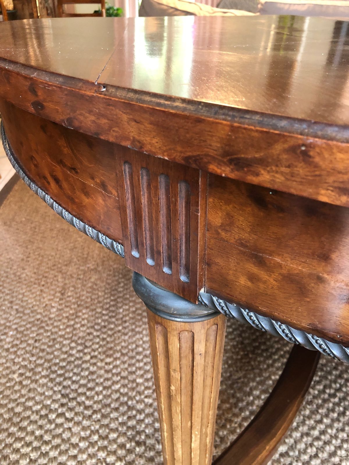 Large Pedestal Table With Central Leg In Mahogany, Brass And Bronze And Which Can Form A Large Dining Room Table photo 4500.0
