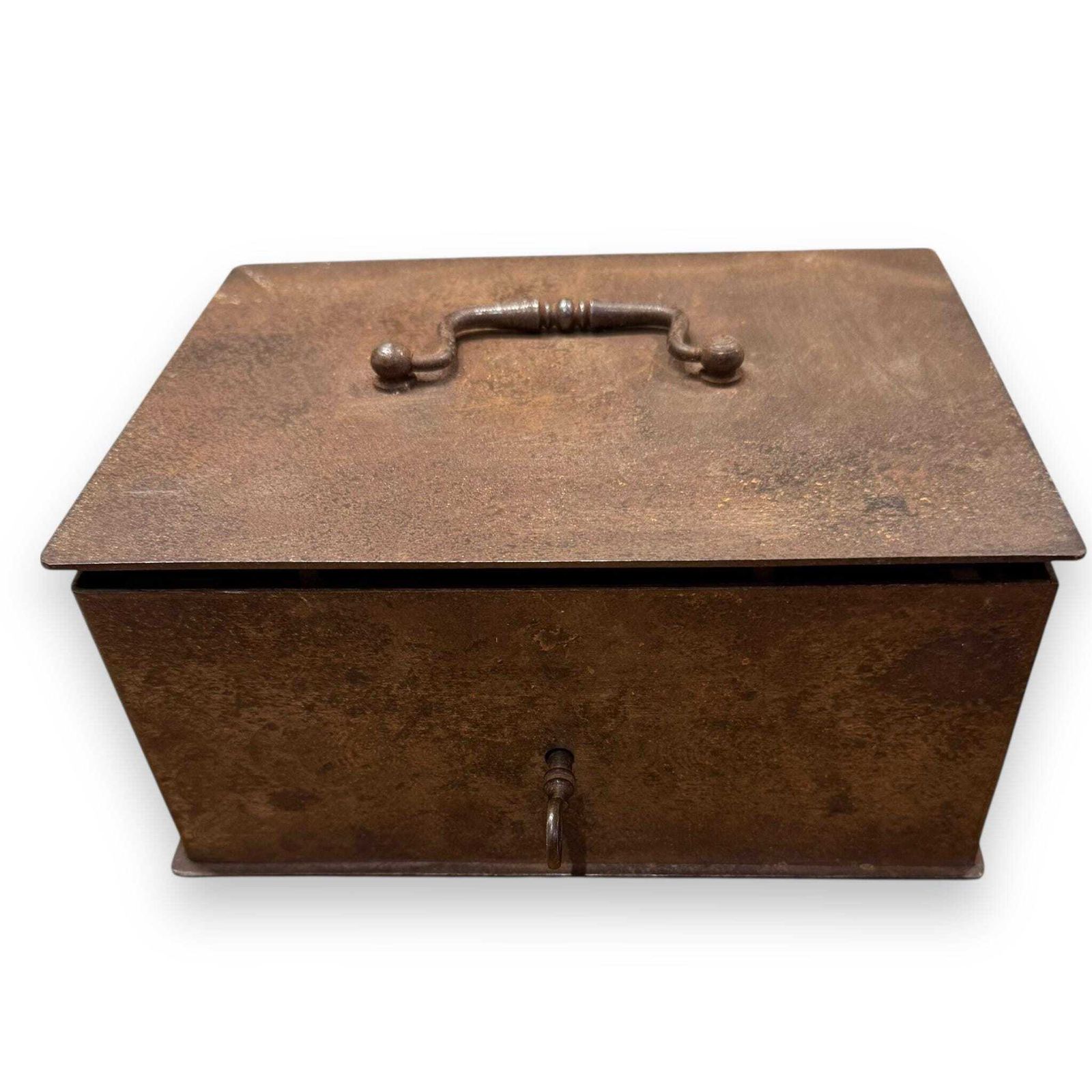 Antique 19th Century Military Steel Lockbox With Key – Strong Box – Industrial Decor