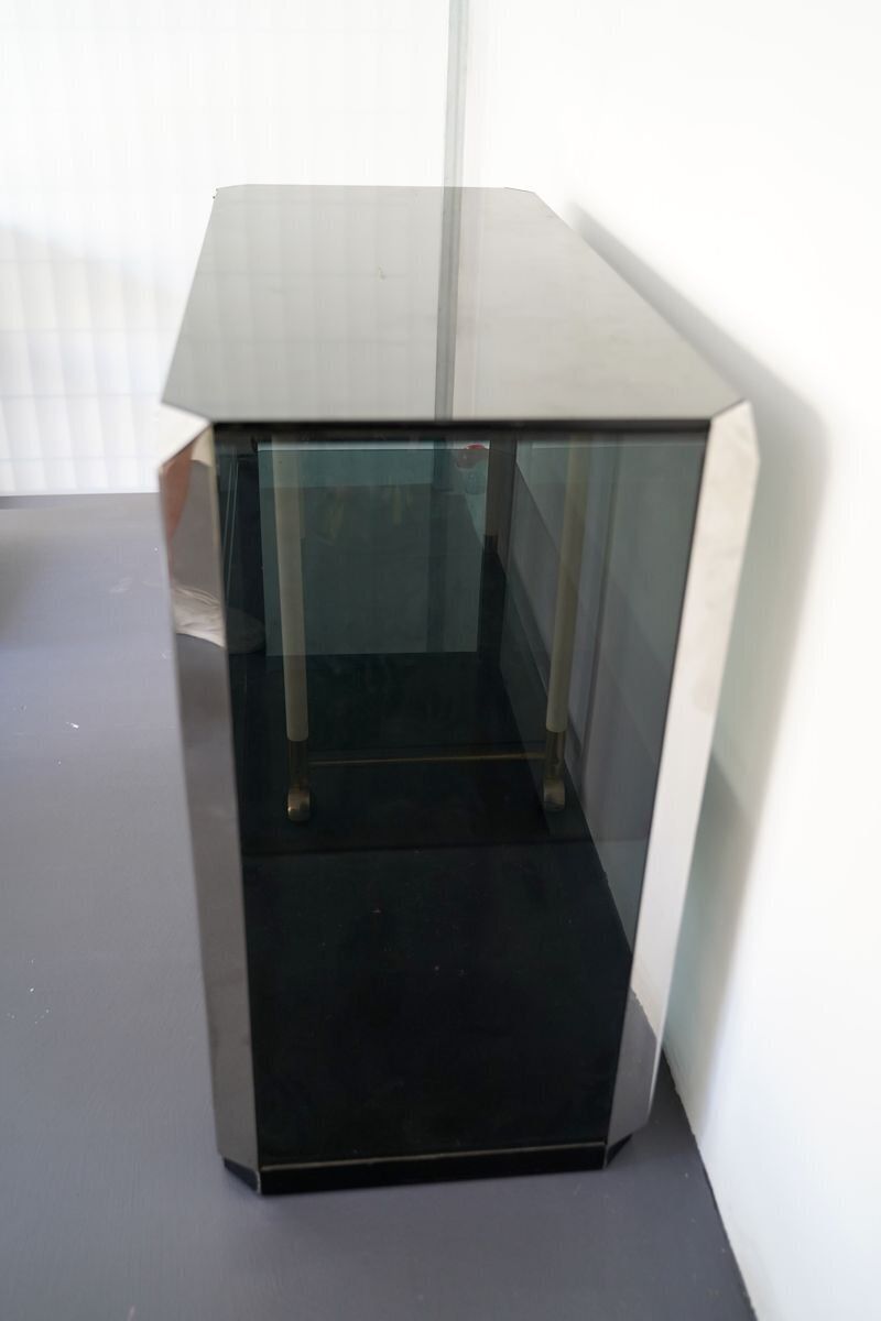 Italian Glass And Chrome Cabinet By Willy Rizzo For Mario Sabot, 1970s photo Furniture