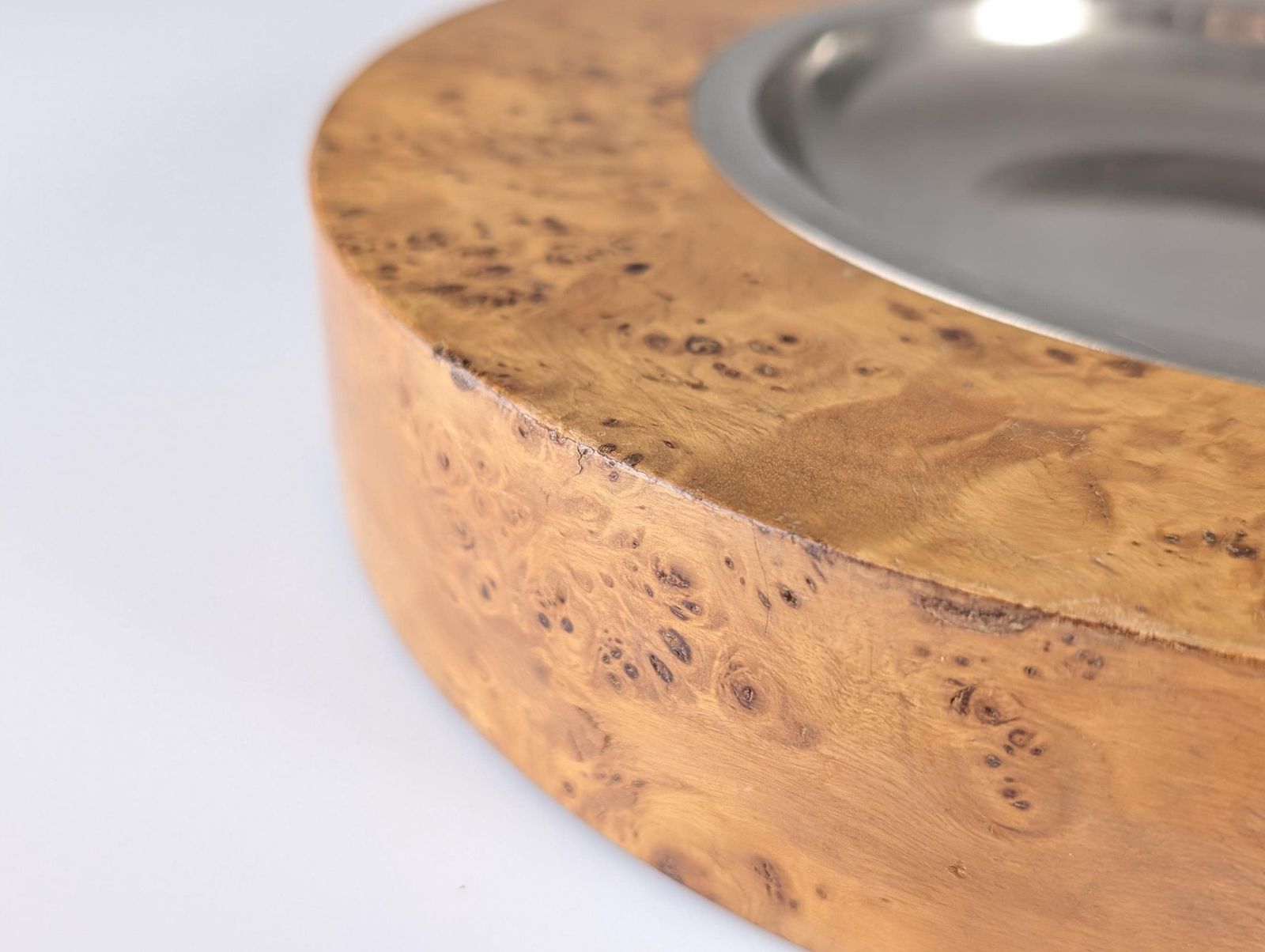 Cenicero Italiano En Chapa De Raíz Y Acero, Estilo Tomasso Barbi, Años 70 photo furniture