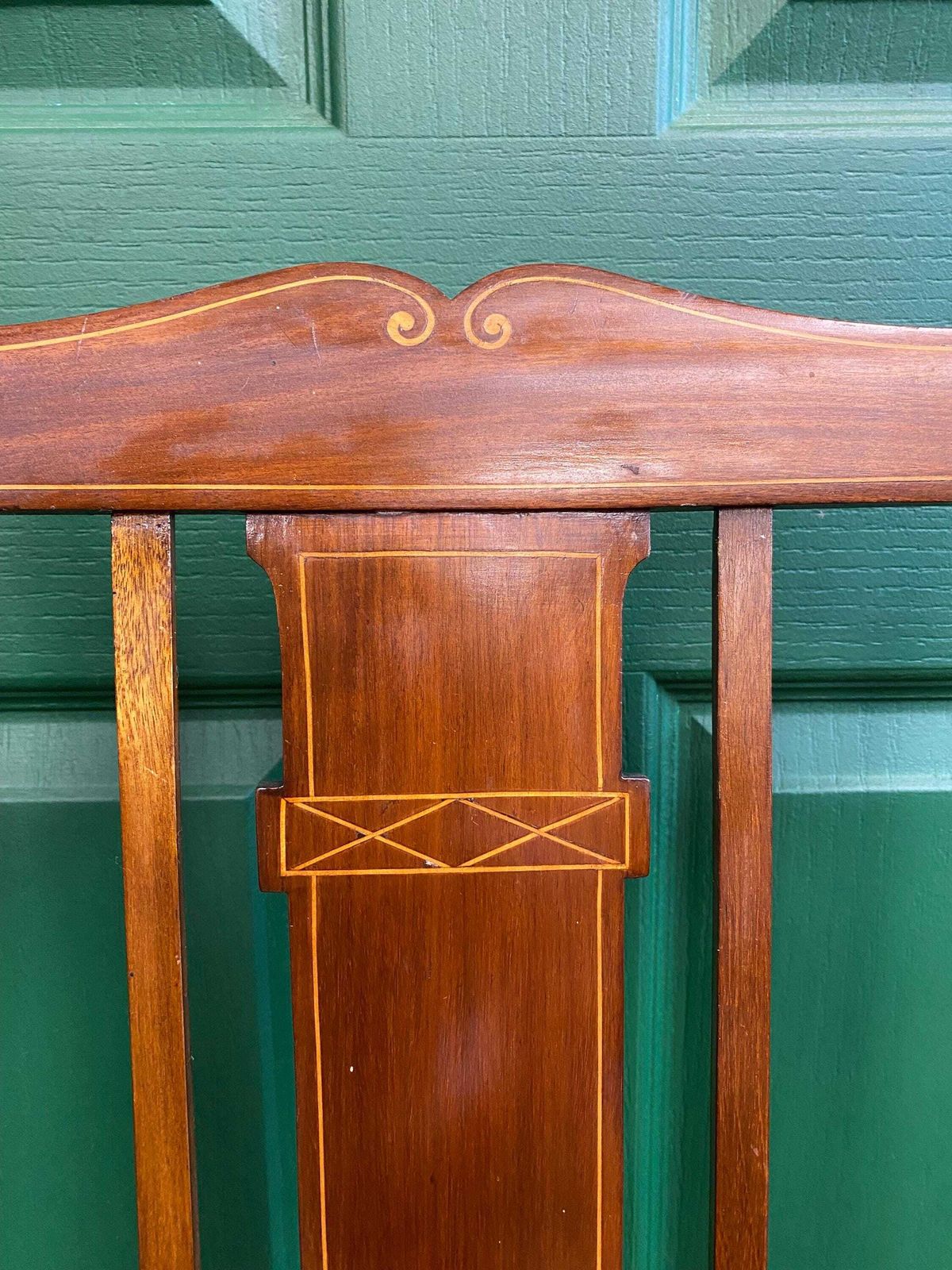 photo furniture Antique Edwardian Inlaid Mahogany Carver Chair With Tapestry Style Seat