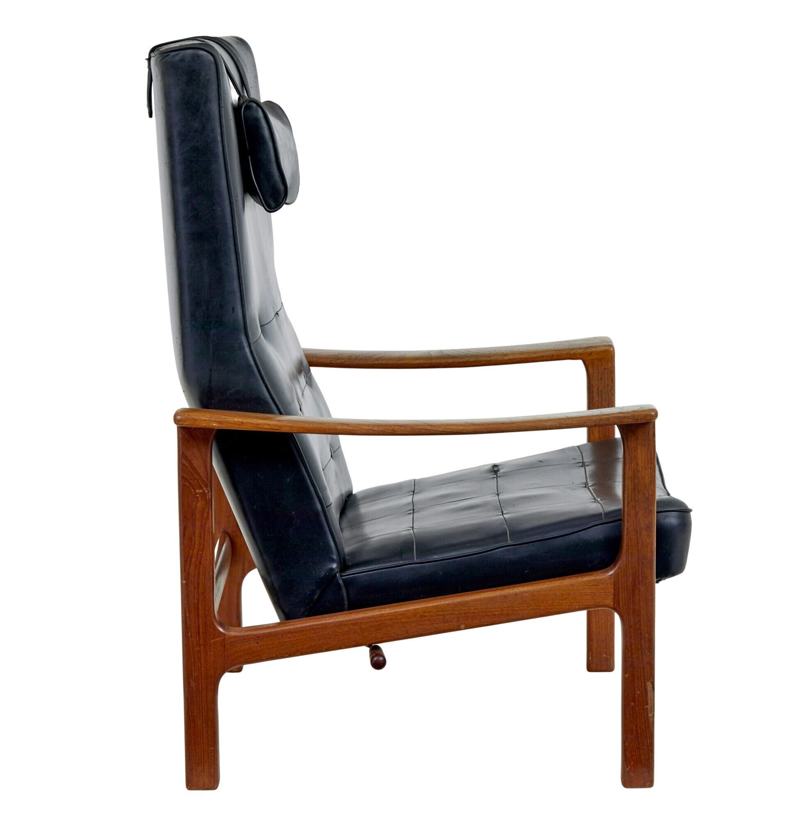 Mid 20th Century Scandinavian Teak Reclining Leather Armchair photo Furniture