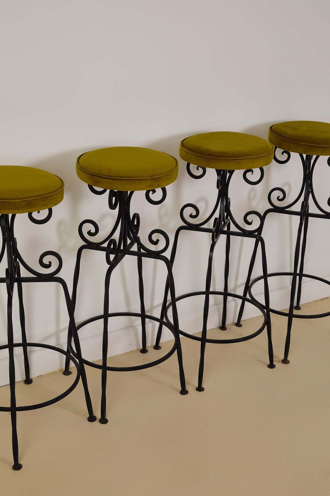 Set Of X4 French Art Deco Forged Bar Stools