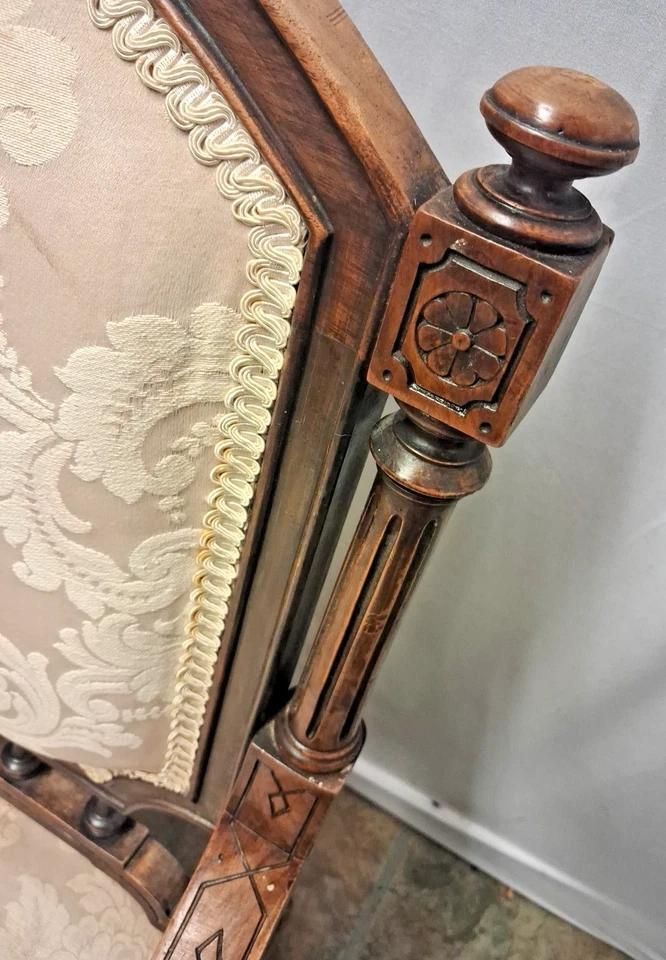 Antique 19th Century Upholstered Library Chair With Gorgeous Carvings photo vintage