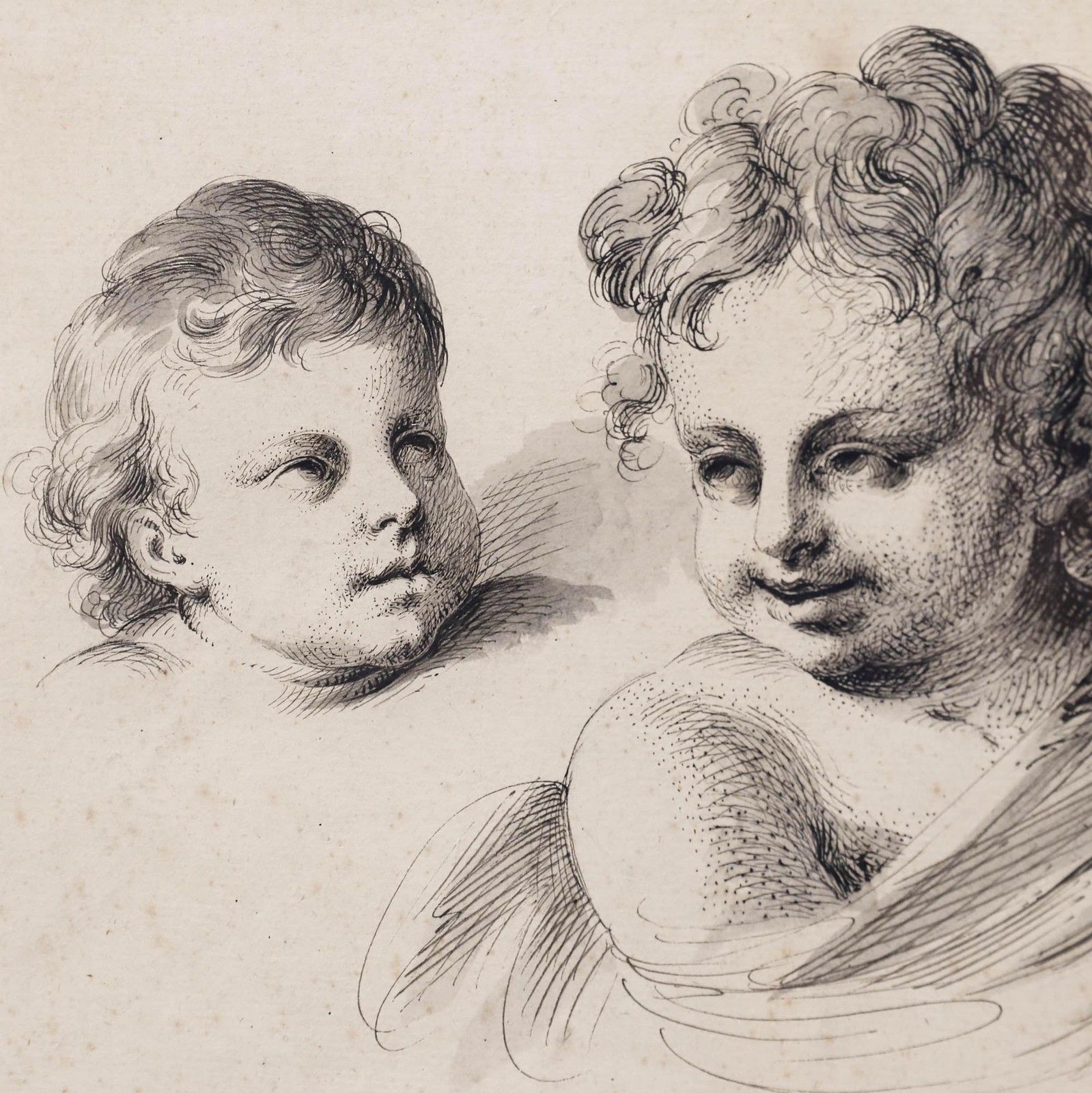 Joseph Dorffmeister (1764 1806) Pen And Ink Drawing, Putti Head Studies photo Art