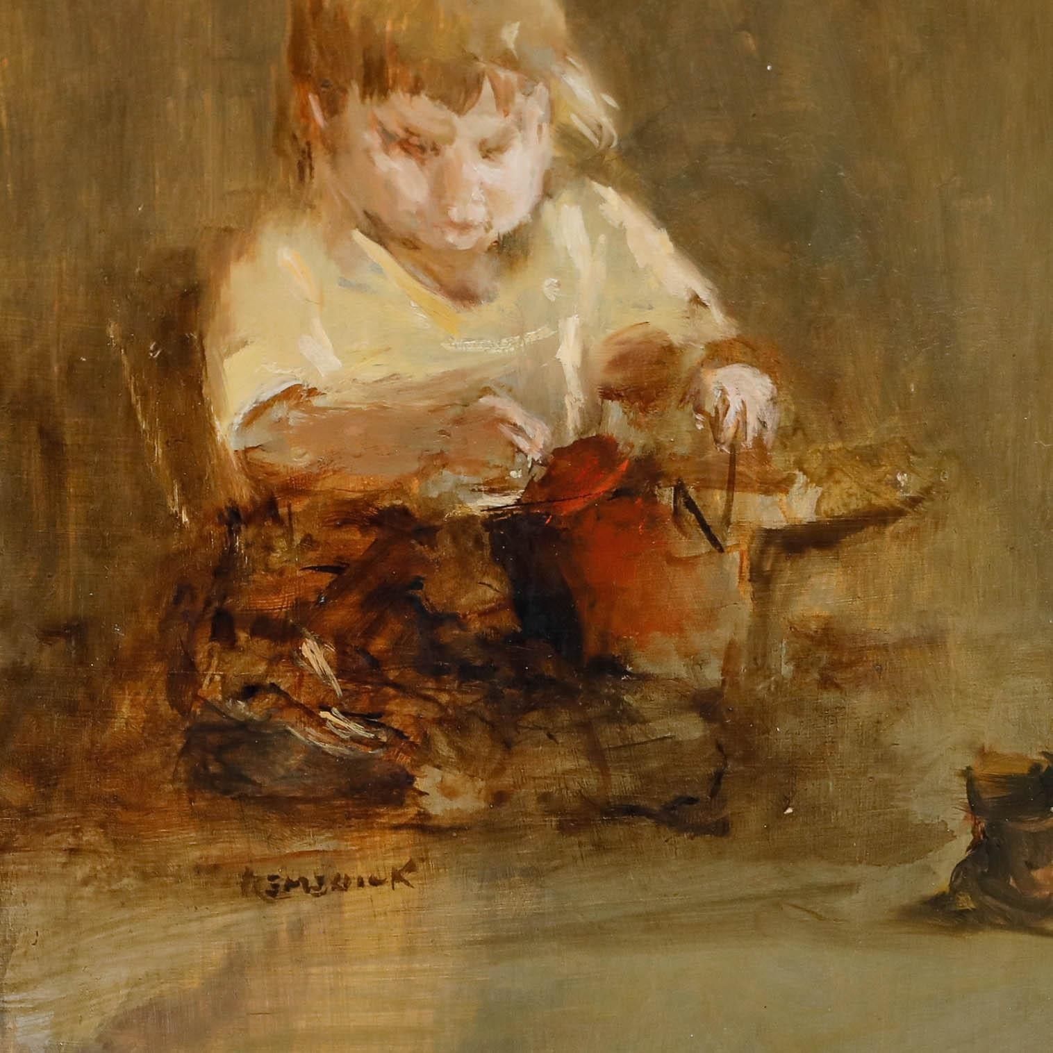 Seymour Remenick (1923 1999) Mid 20th Century Oil, The Artist's Daughter photo vinterior