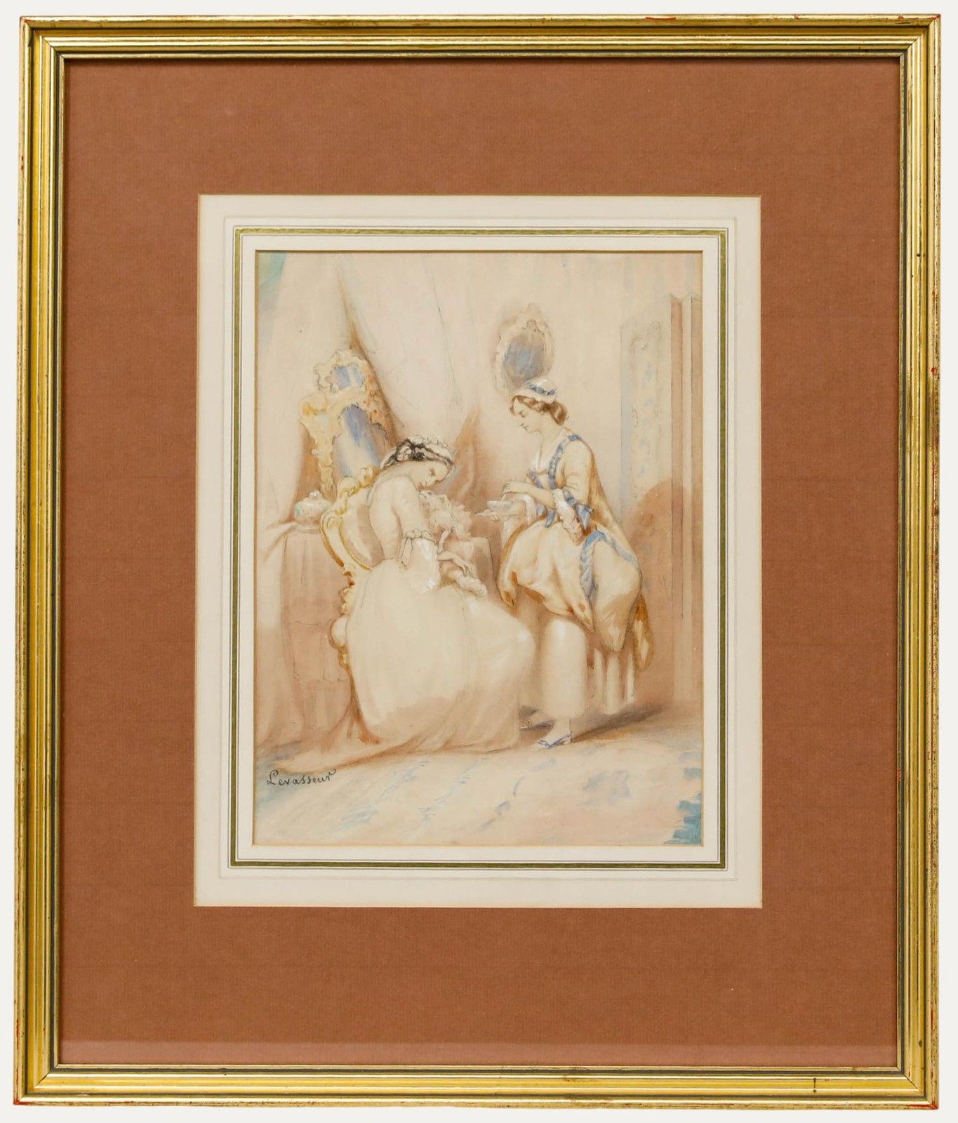 Levasseur Framed Late 19th Century Watercolour, Feeding The Dog