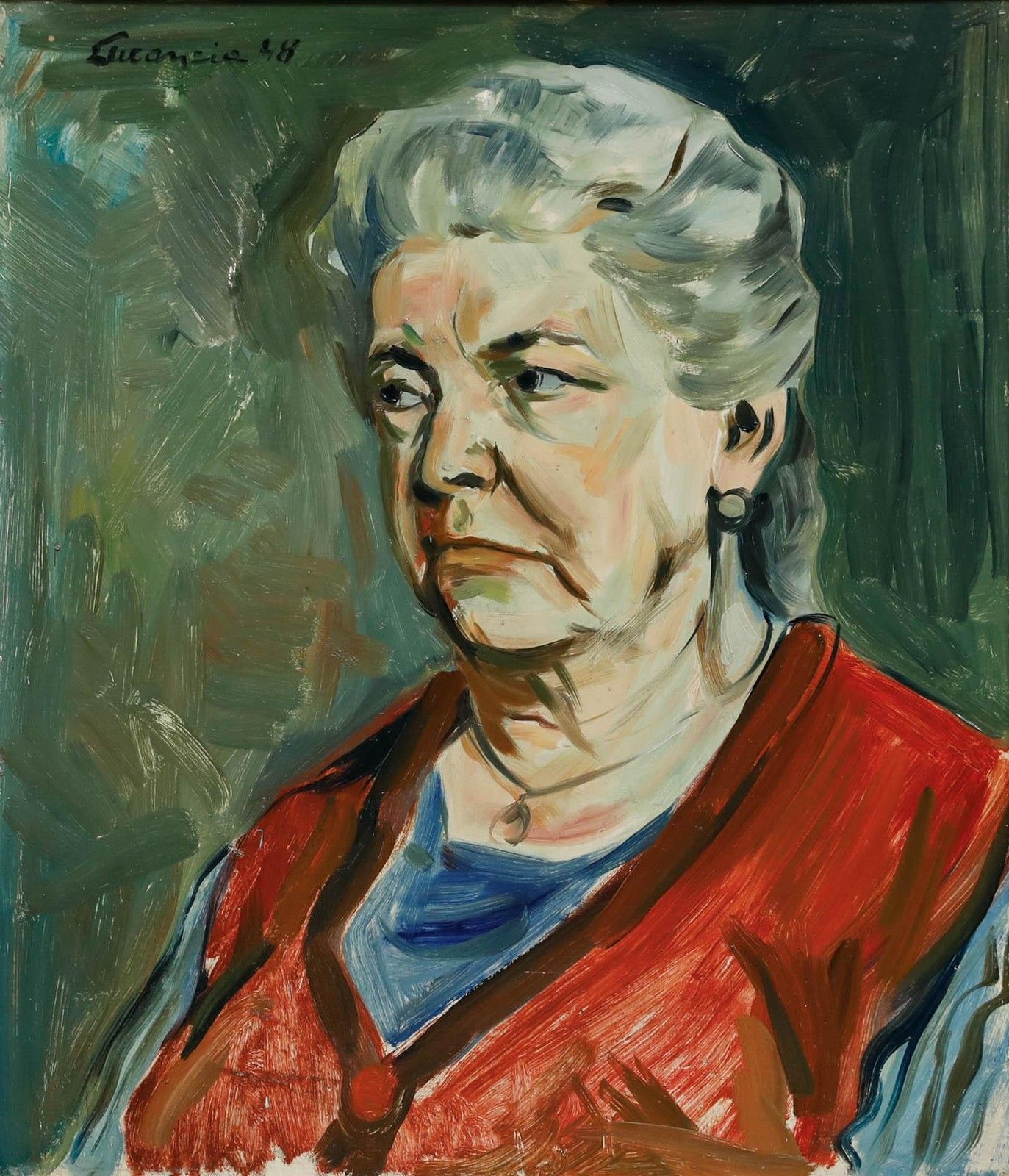 Luc Ancia 1948 Oil, Portrait Of A Lady In A Red Shawl photo furniture