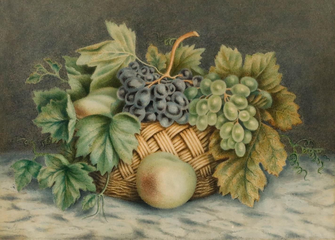 William B. Hough (1819 1897)  Framed Watercolour, Still Life Of Grapes & Peaches photo furniture