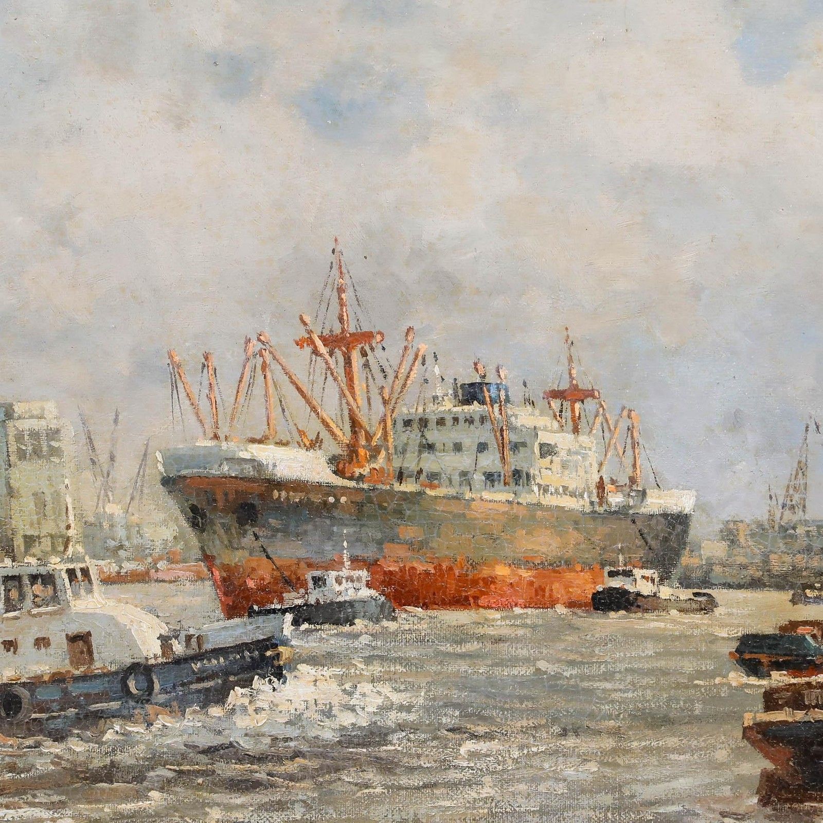 Marinus Johannes De Jongere (1912 1978) Framed Oil, Harbour View Rotterdam photo 695.0