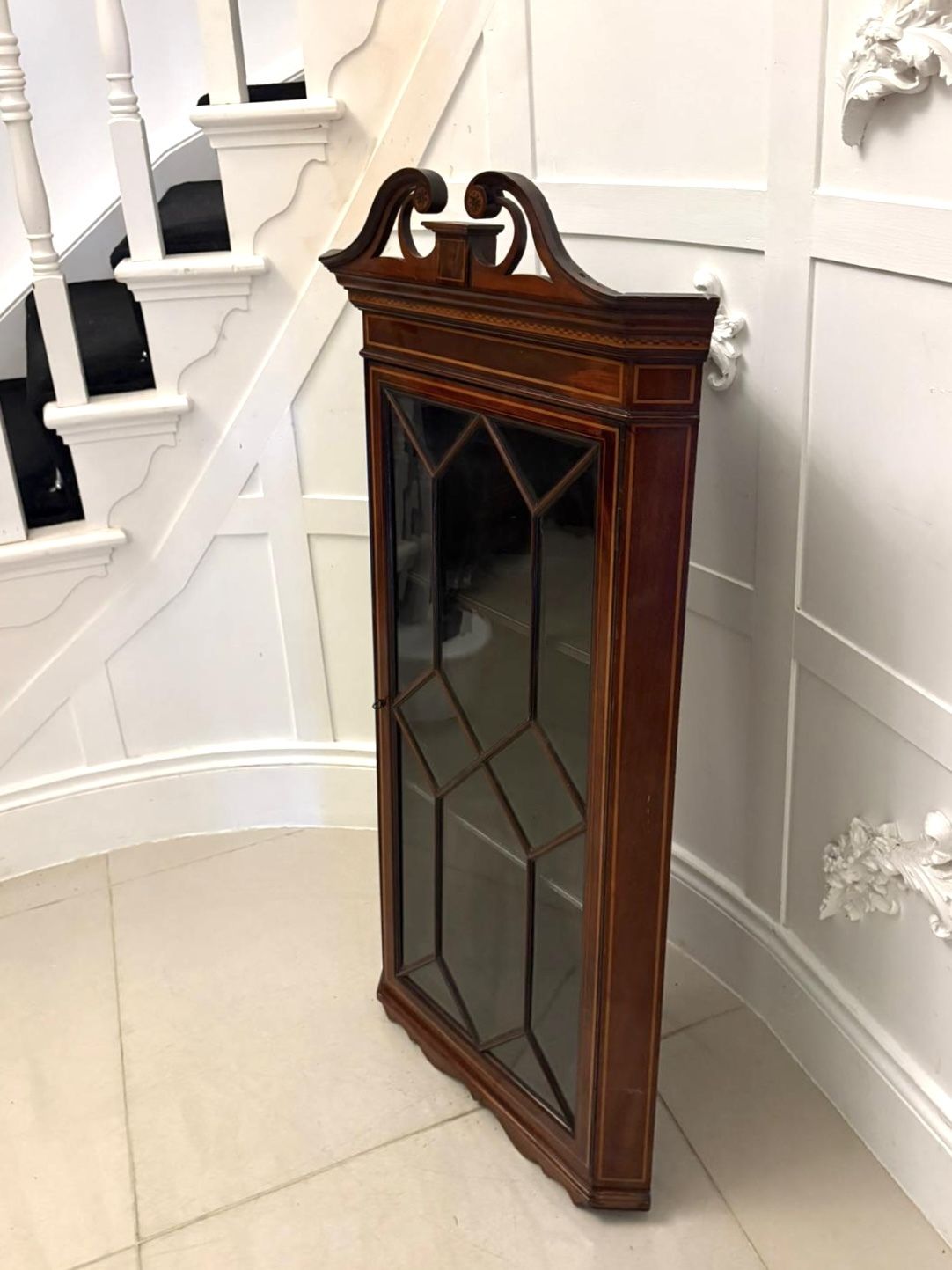 Antique Early 20th Century Quality Inlaid Mahogany Wall Hanging Corner Display Cabinet photo Furniture