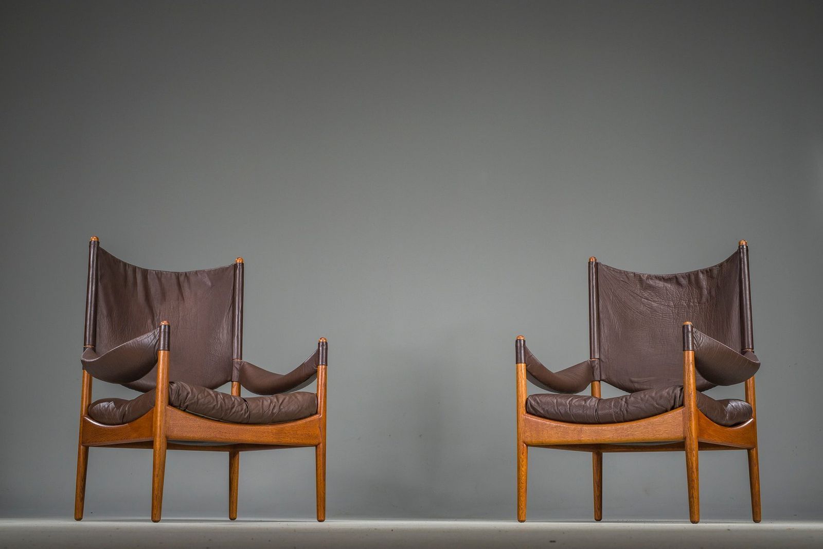 Mid Century Modern Danish Oak And Leather Lounge Chairs With Ottoman By Kristian Vedel For Søren Wiladsen, 1960s, Set Of 3 photo vintage