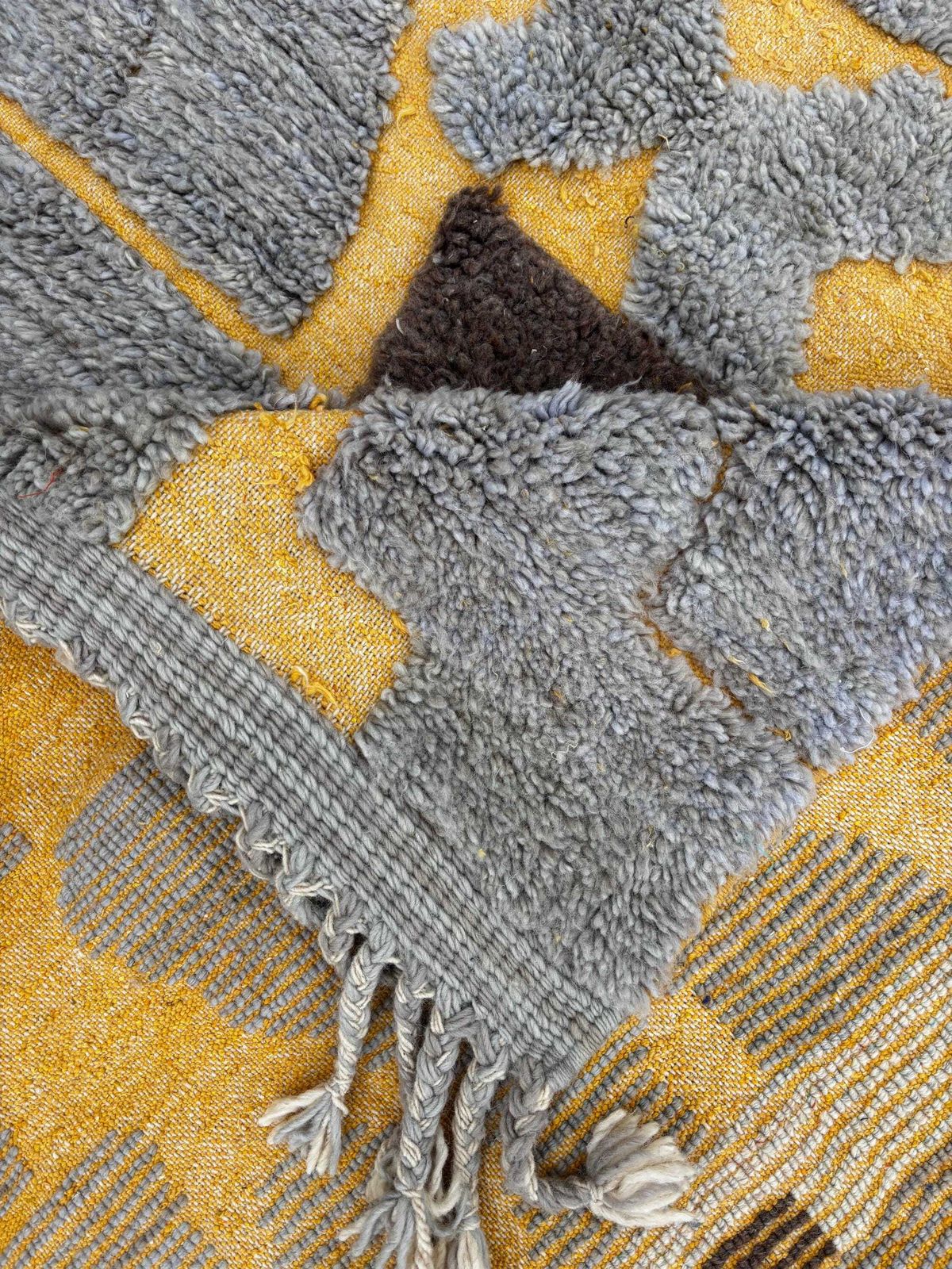 1241.0 Moroccan Mrirt Rug 190x300 Cm | Handmade Wool Area Rug | Yellow And Gray Abstract Design | Luxury Berber Rug | Free Worldwide Shipping photo